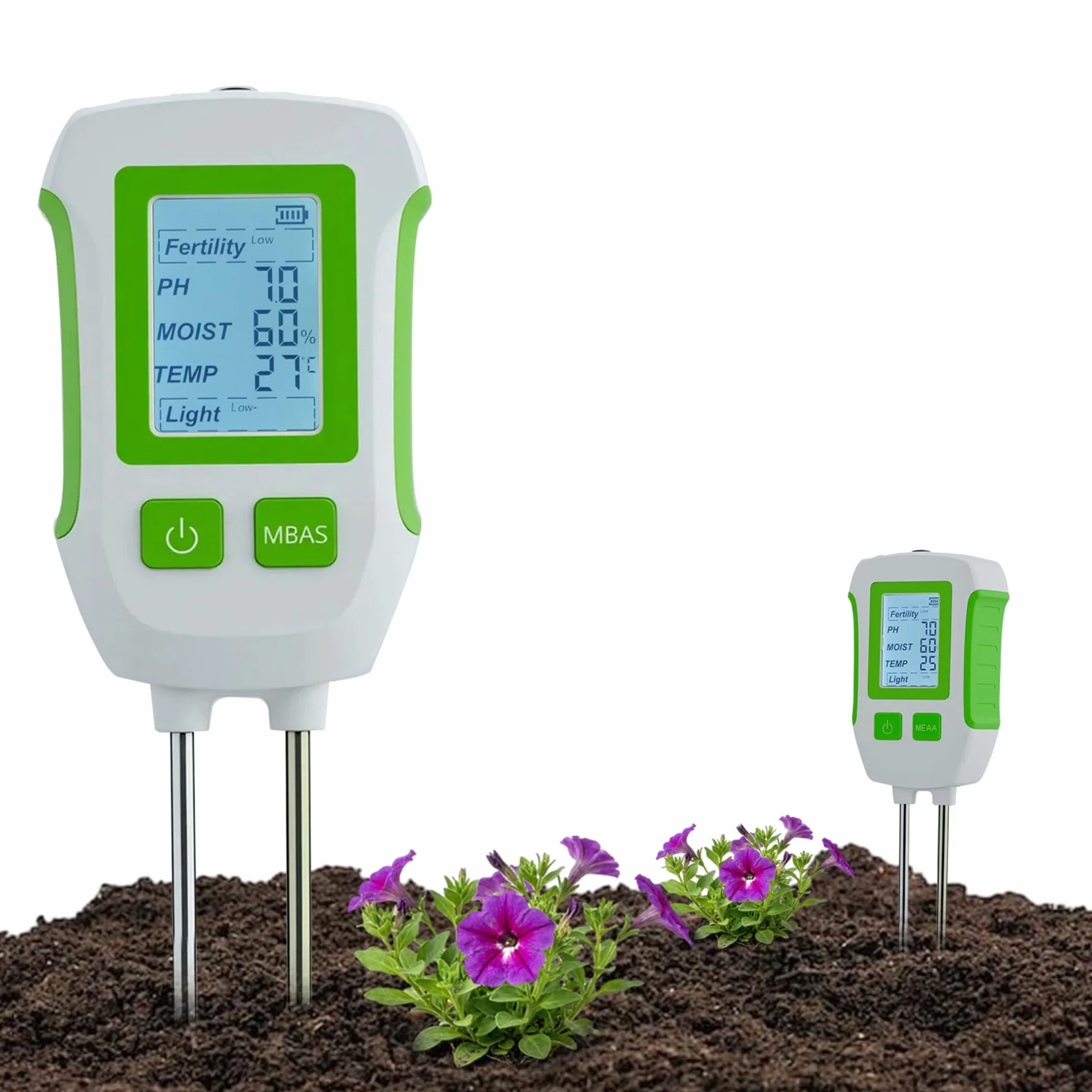 Medidor de Suelo 5 en 1, Higrómetro Digital para Plantas con Pantalla LCD, Humedad, pH, Temperatura, Luz, Fertilidad