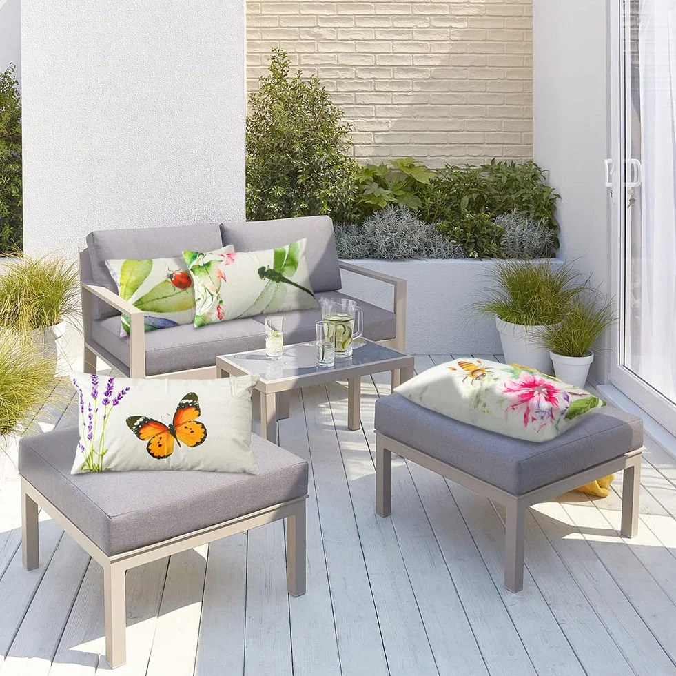 Artscope Fundas Impermeables para Cojín 12x20 Pulgadas, Juego de 4, Decorativas para Exterior, Patio, Jardín, Sala de Estar