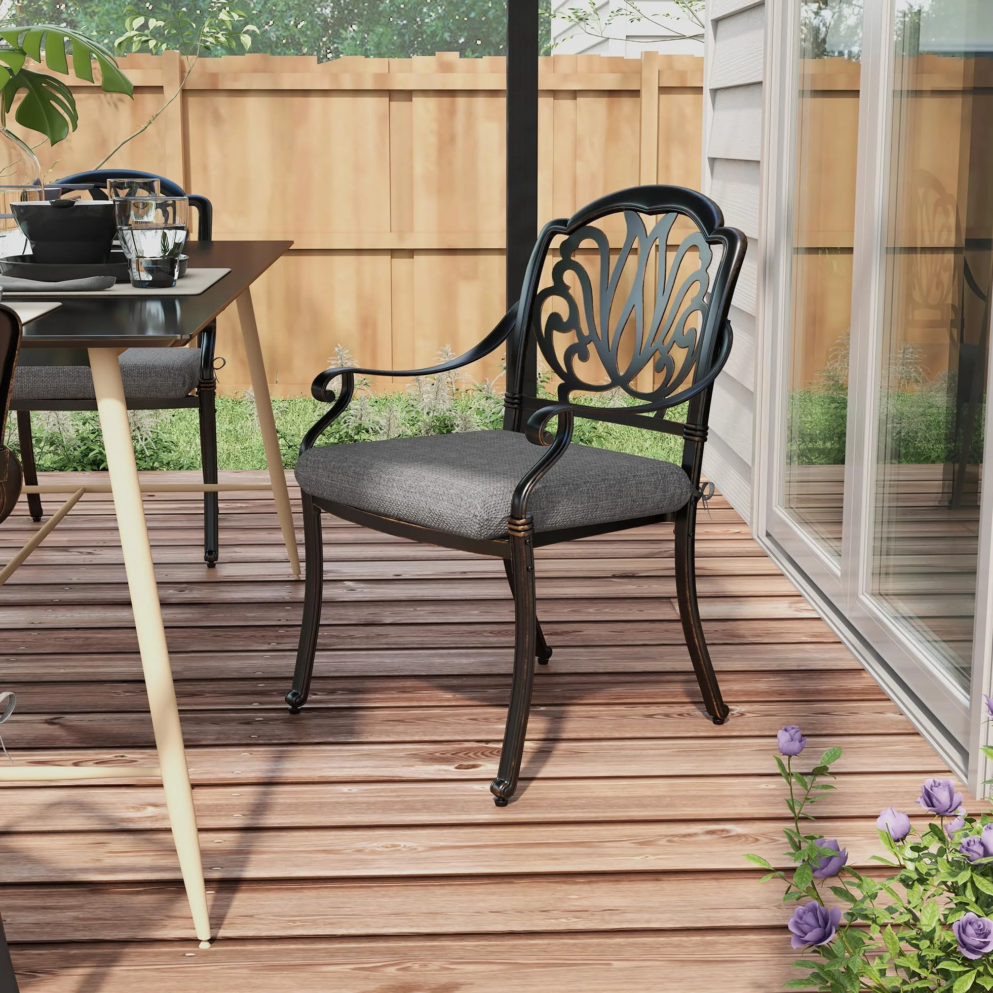 Outsunny Conjunto de Cojines para Sillas de Comedor 47x47x7 cm Juego de 4 Piezas Impermeable Protección UV 50+ Gris