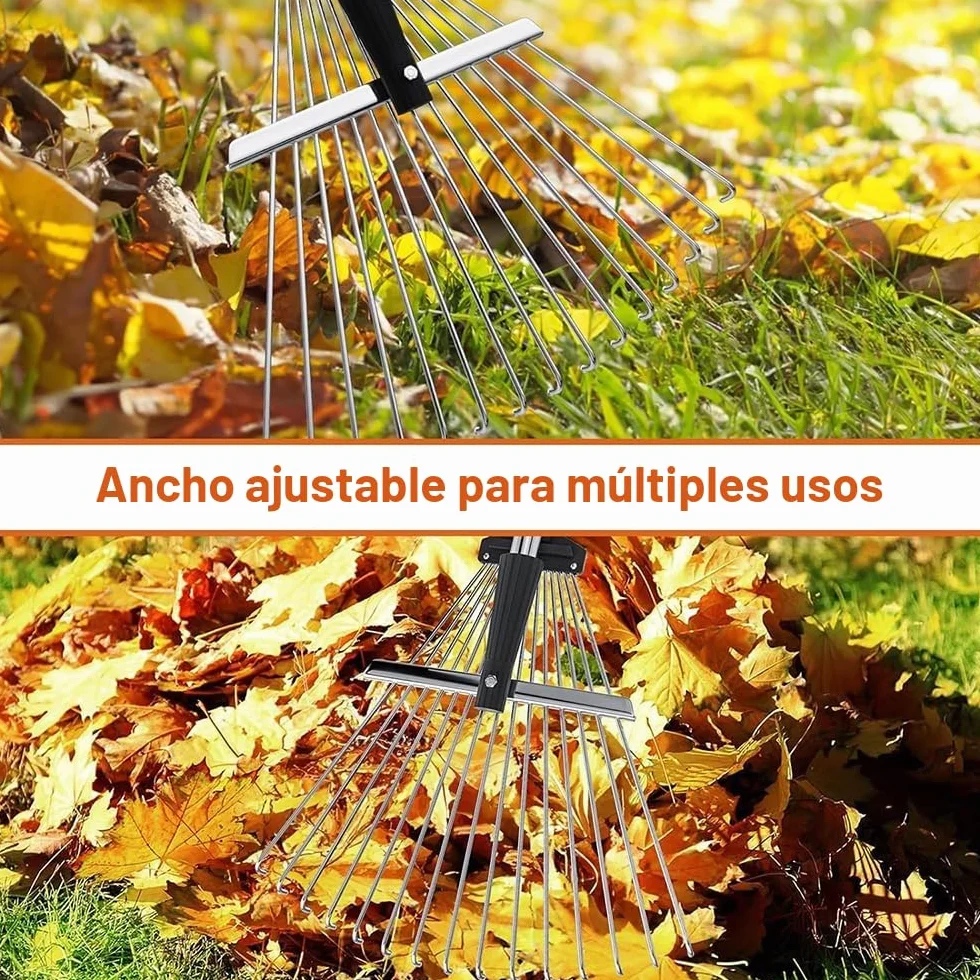 Rastrillo de Hojas Ajustable con Mango de 215 cm para Jardín, Césped y Patio
