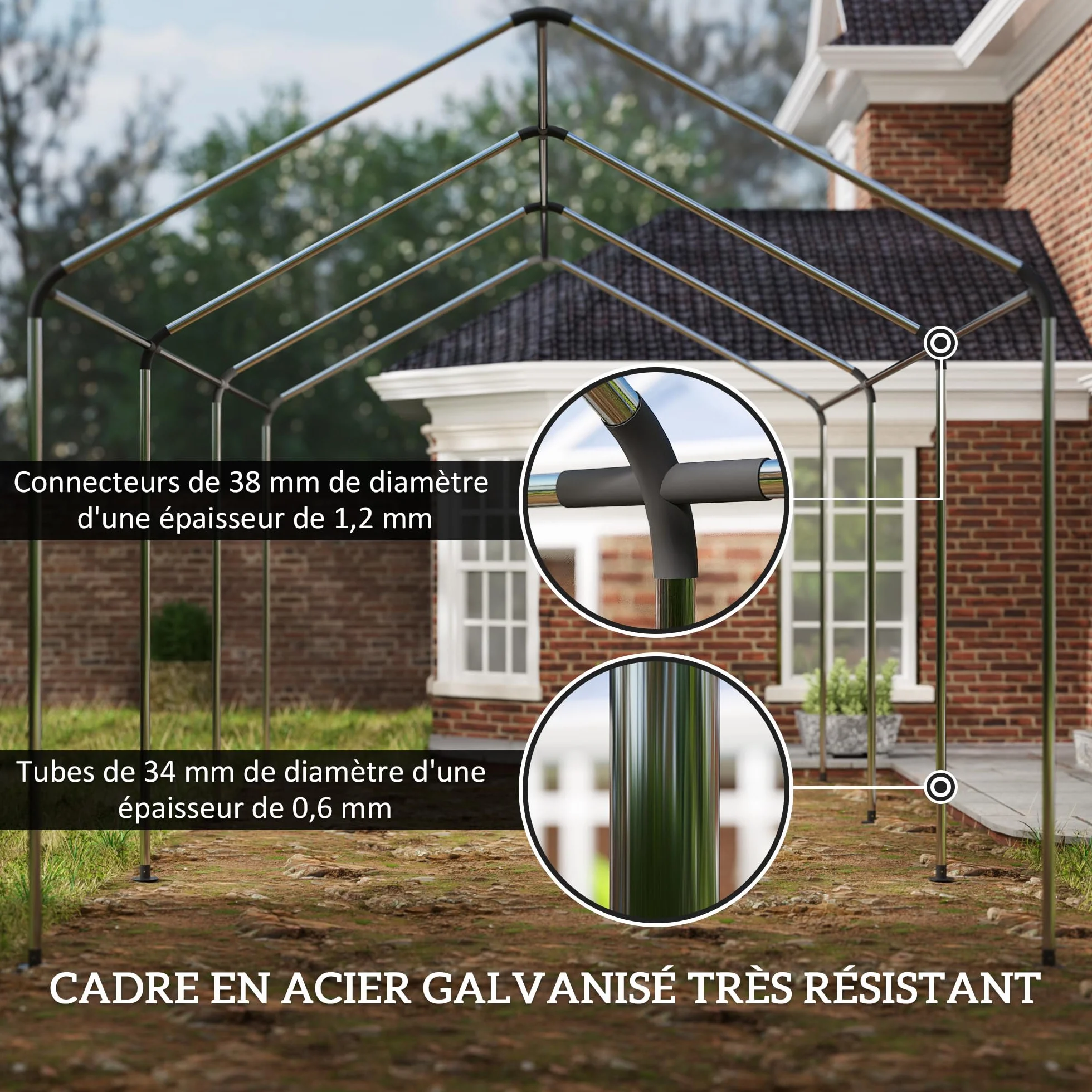 Outsunny Carpa Garaje 3x6 m Cubierta Coche Exterior 2 Puertas Rollables Tela PE 200 g Protección UV Impermeable