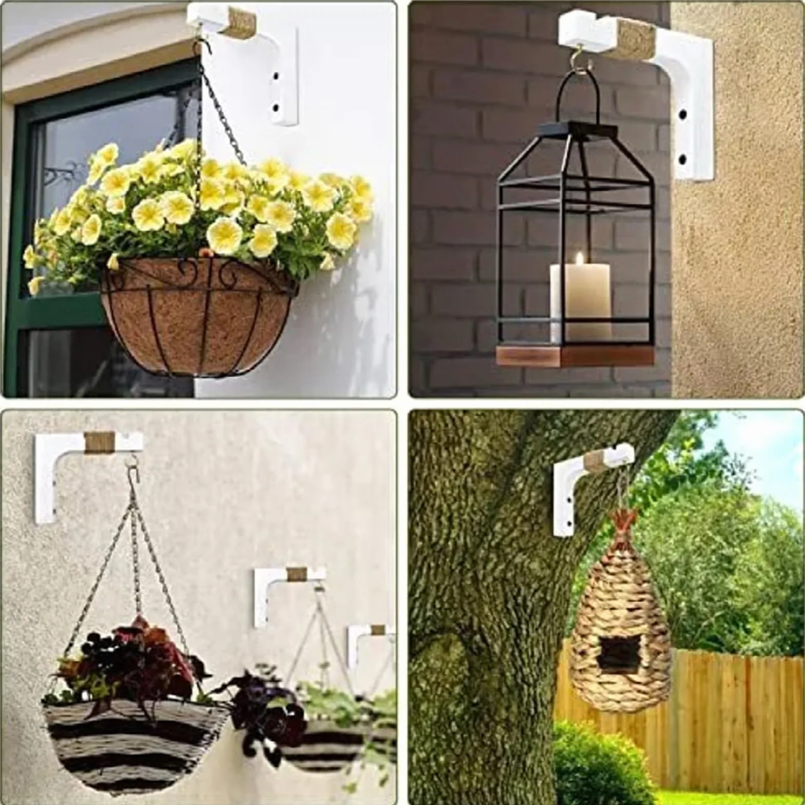 Ganchos Colgantes de Madera para Plantas, Decorativos de Pared, Soportes para Macetas, Campanillas de Viento, Comederos para Pájaros (Negro)