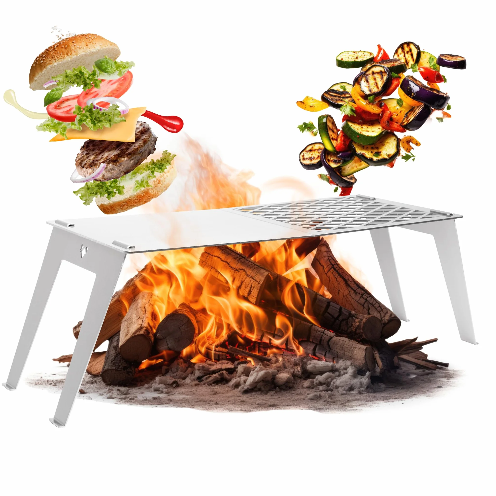 FENNEK 4FIRE | Asadora Desmontable para el brasero Hexagon | con Parrilla y Plancha para Acampar, autocaravanas, el jardín o IR de Pesca | Acero Inoxidable…