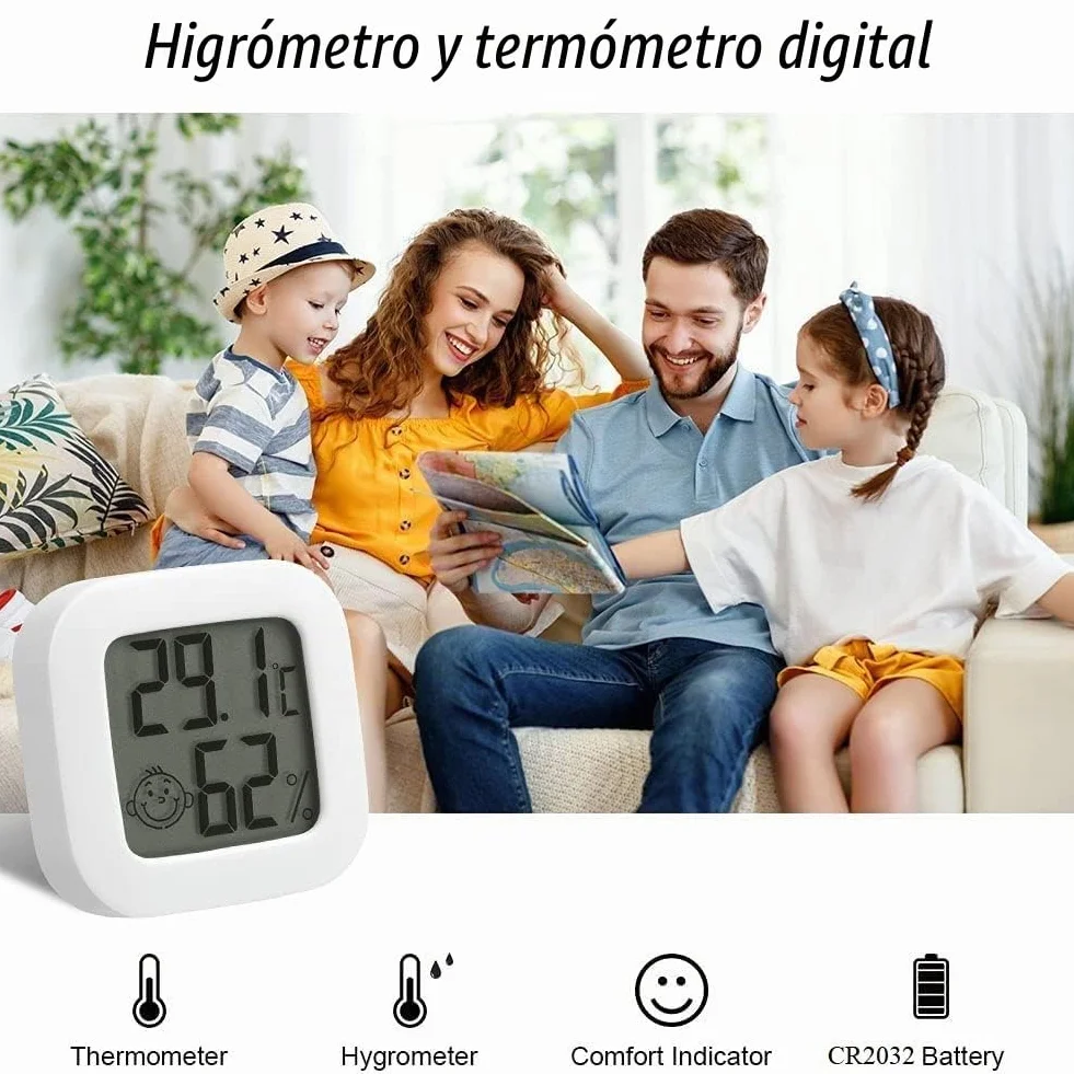 Flintronic Higrómetro Digital Termómetro, 2 Piezas Mini Termómetro Higrómetro Interior, Pantalla LED con Logo de Confort, Blanco