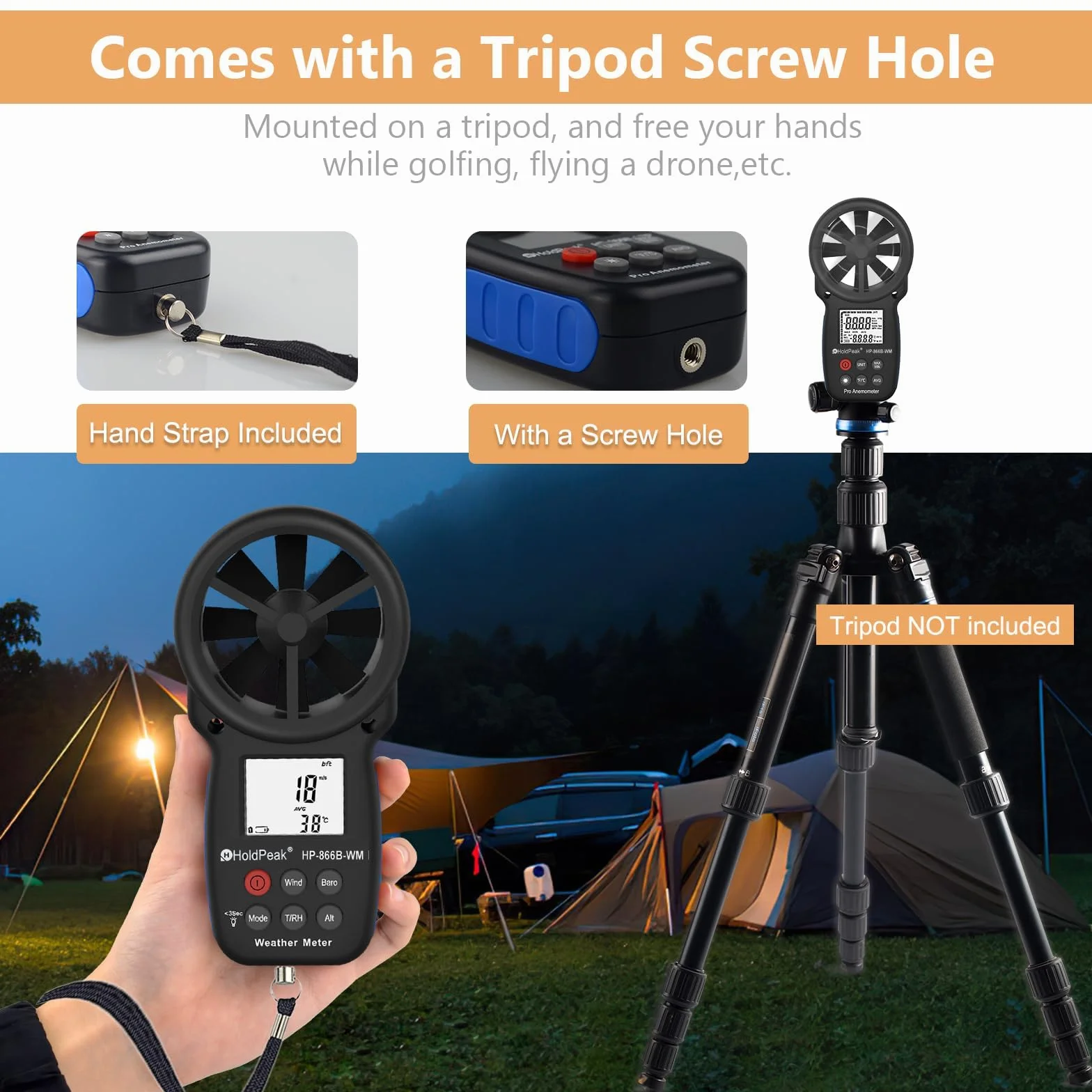 Anemómetro Portátil Profesional HoldPeak 866B-WM con Luz de Fondo