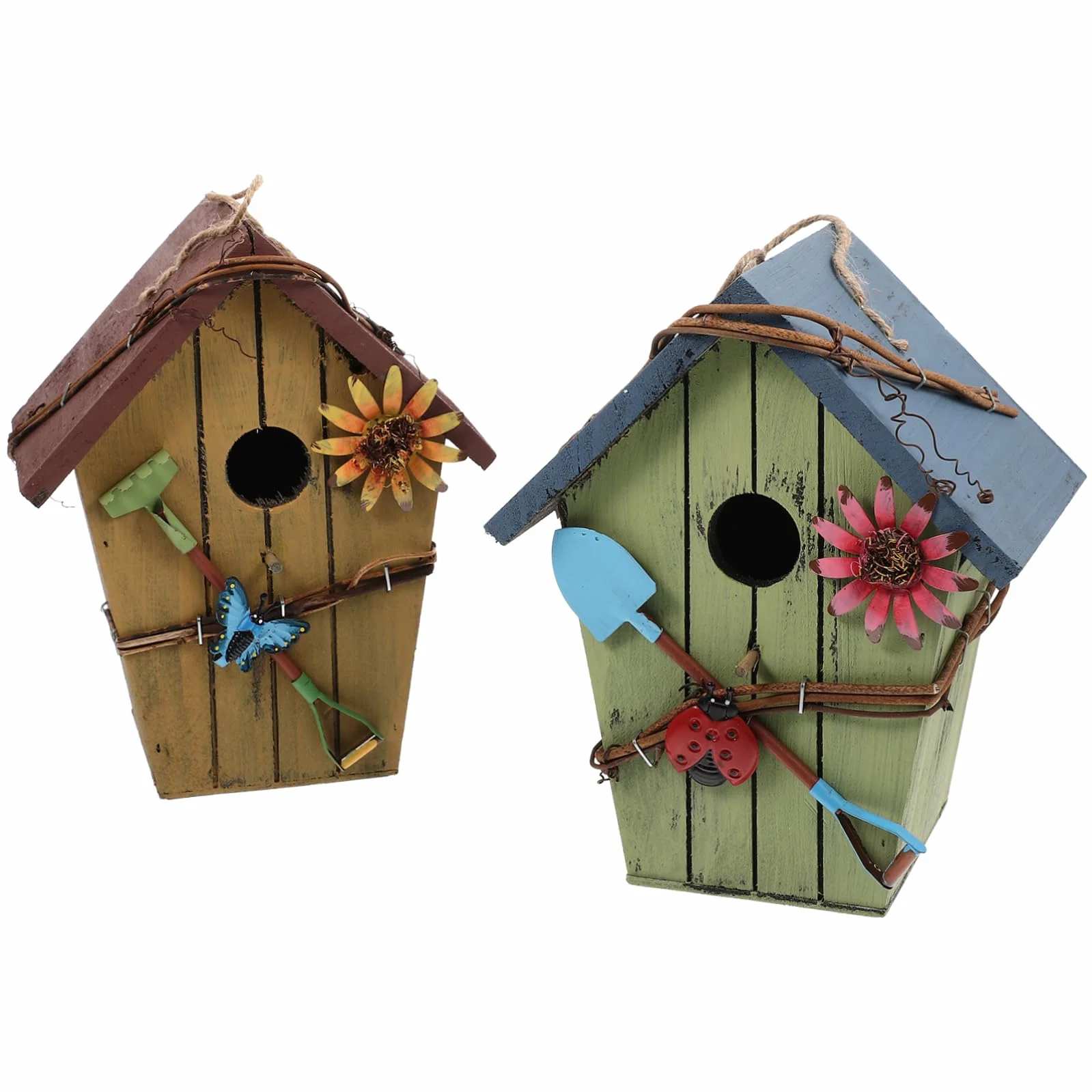 Toyvian 2piezas Casitas para Pájaros De Madera Natural Nido Colgante Asa para Jardín Hogar para Pájaros Decoración para Jardín