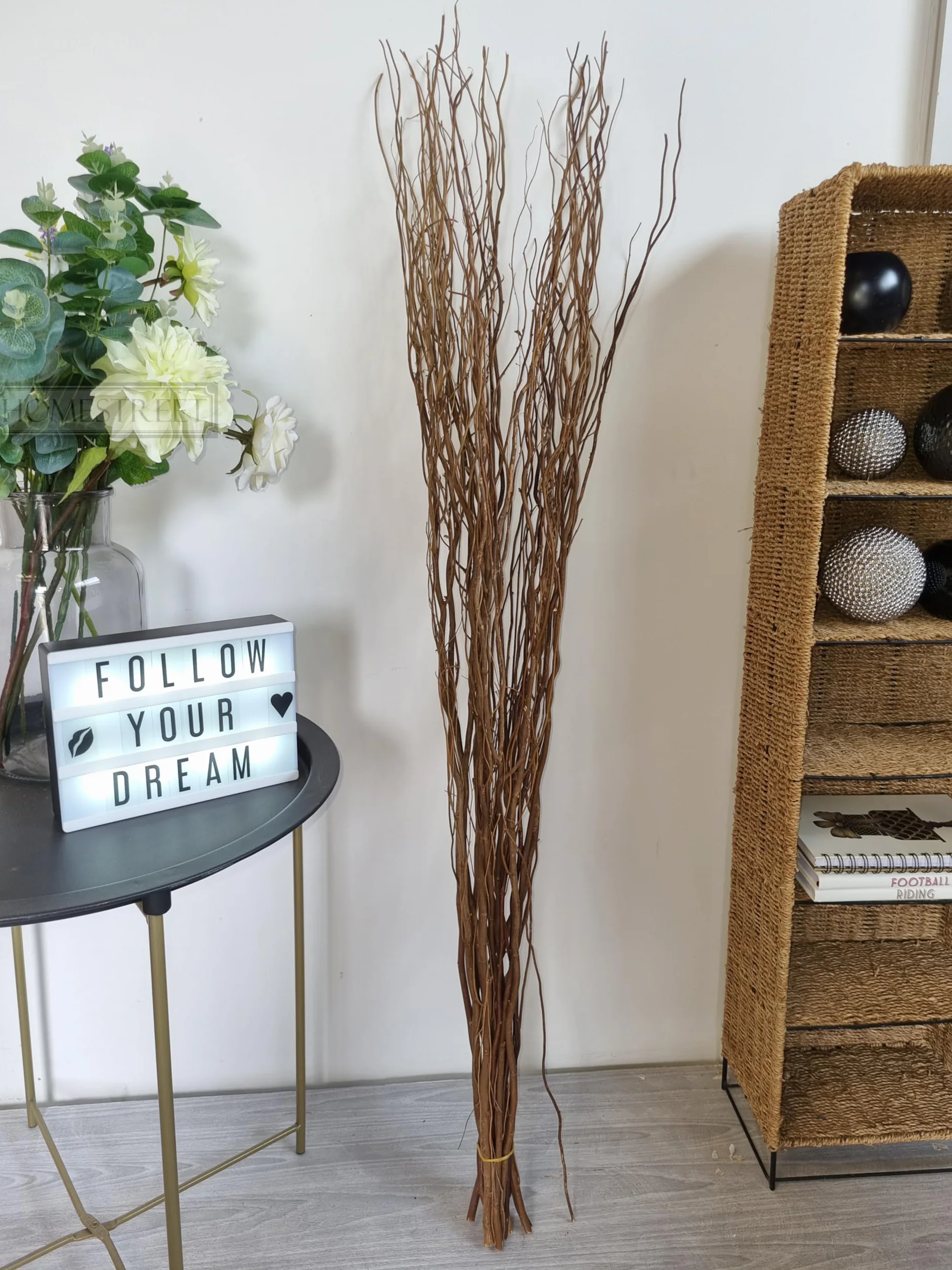 Ramo de ramitas retorcidas de mimbre 120 cm marrón negro plata oro natural chocolate