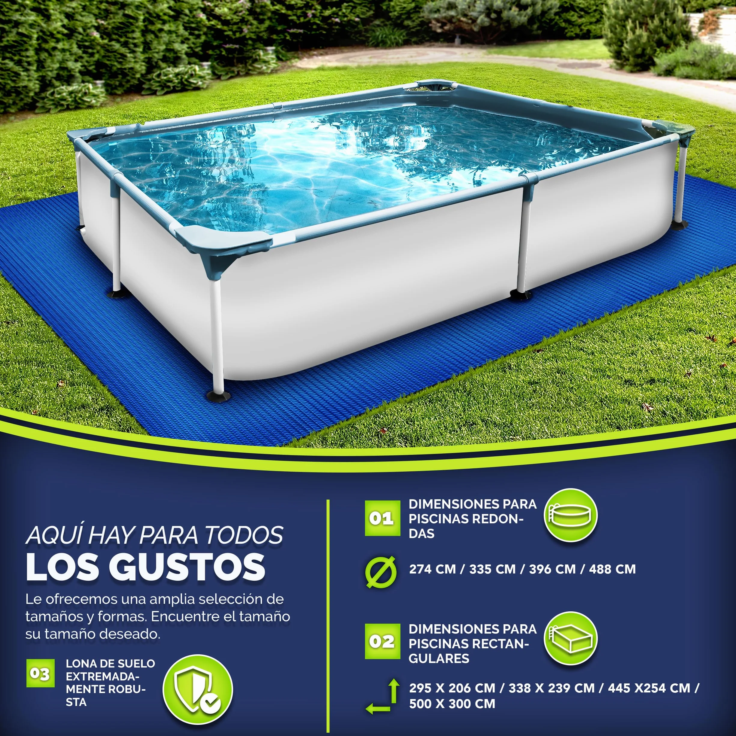 Tillvex Tapiz para Piscina Suelo 338 x 239 cm Rectangular 250 g/m² Resistente UV