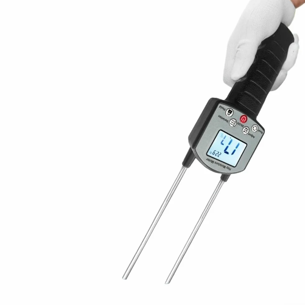 Medidor de humedad de heno de rango 0-80%, detector digital portátil de heno de grano con pantalla LCD retroiluminada, para lectura instantánea Probador de humedad para almacenamiento de paja de balas