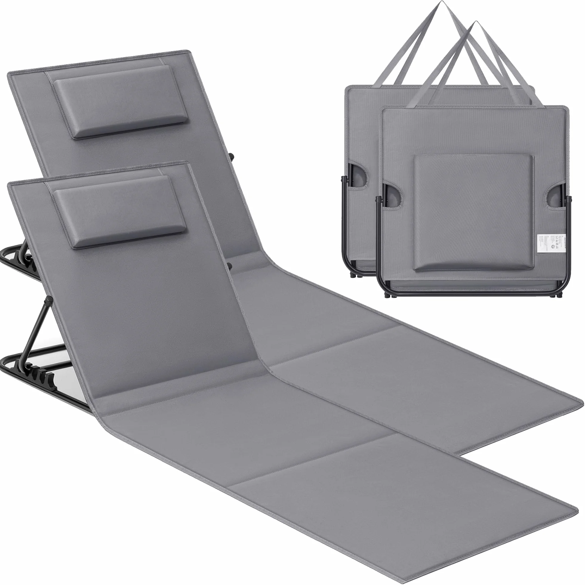 SONGMICS Juego de 2 Tumbonas de Playa, Respaldo Basculante, Portátil, 158x55 cm, Gris Pizarra