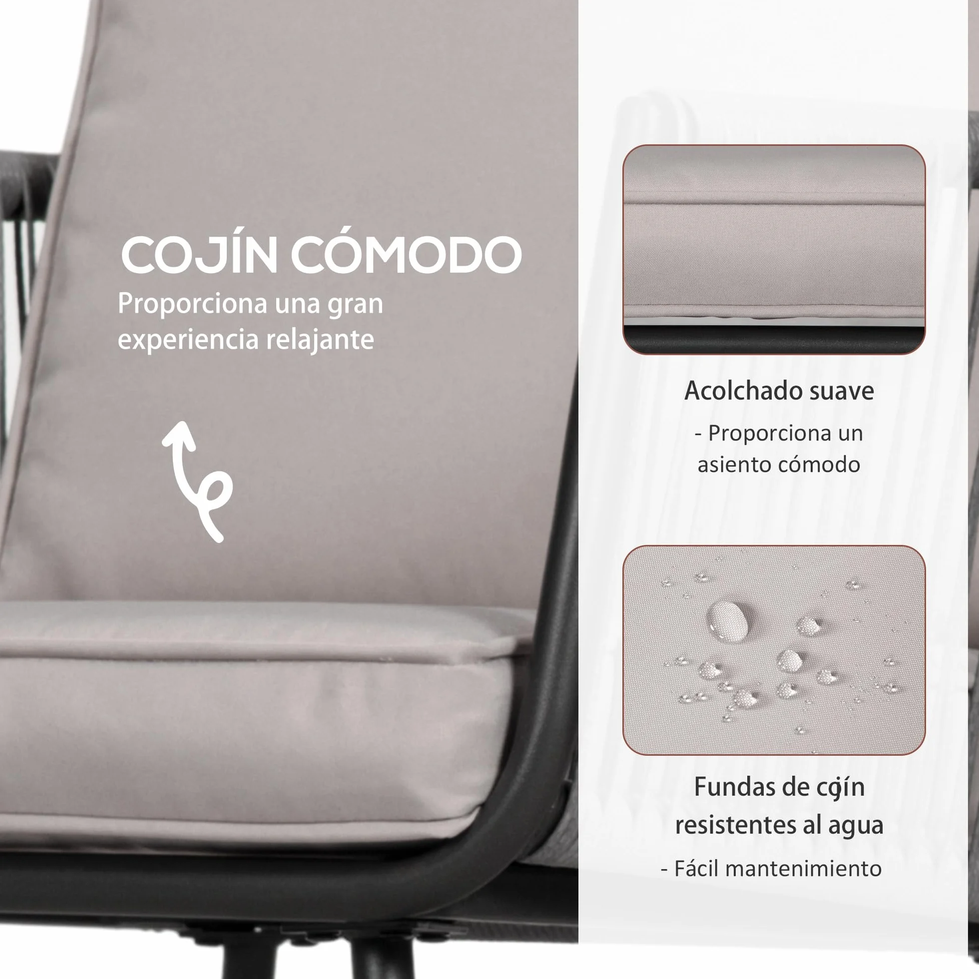 Outsunny Conjunto de Muebles de Jardín Ratán Sintético 3 Piezas Mesa y 2 Sillas con Cojines Extraíbles Gris