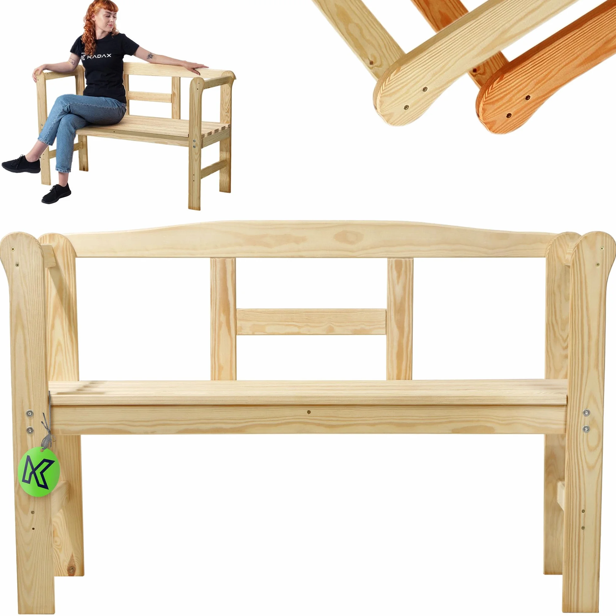 KADAX Banco de Jardín de Madera 119x44x76 cm Resistente a la Intemperie