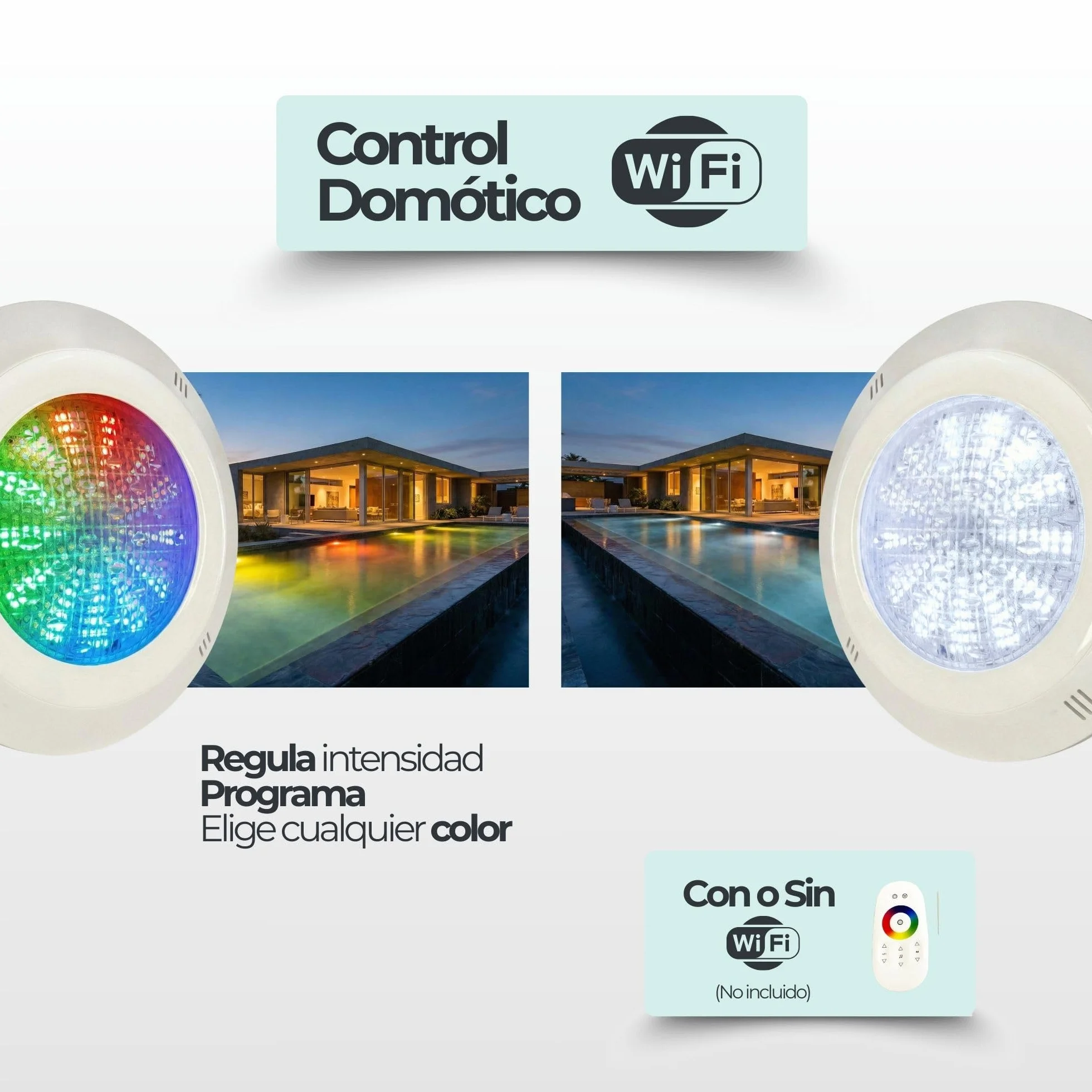 Foco LED Piscina Superficie 35W RGBW Blanco Puro IP68 12V DC Resina 29cm Cable 5 Hilos