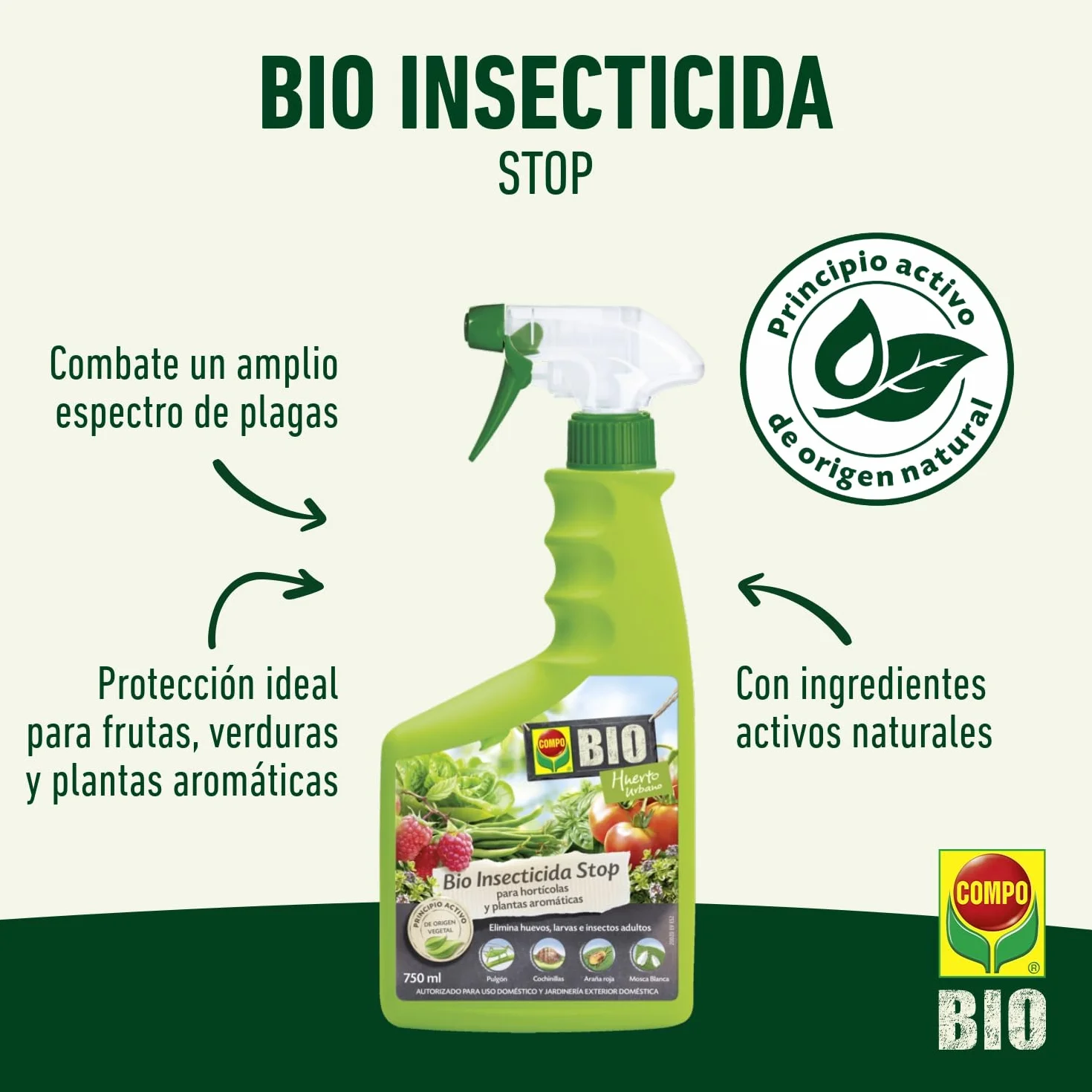 COMPO Bio Insecticida Stop 750 ml Control de plagas hortícolas aromáticas
