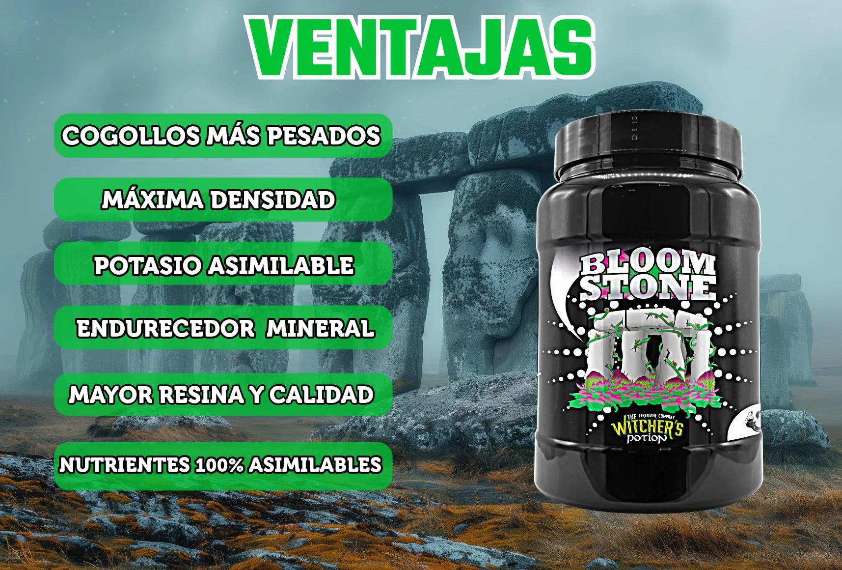 BLOOM STONE Cannaboom Endurecedor de Cogollos Mineral en Polvo 500g Flores Más Duras Compactas Resinosas