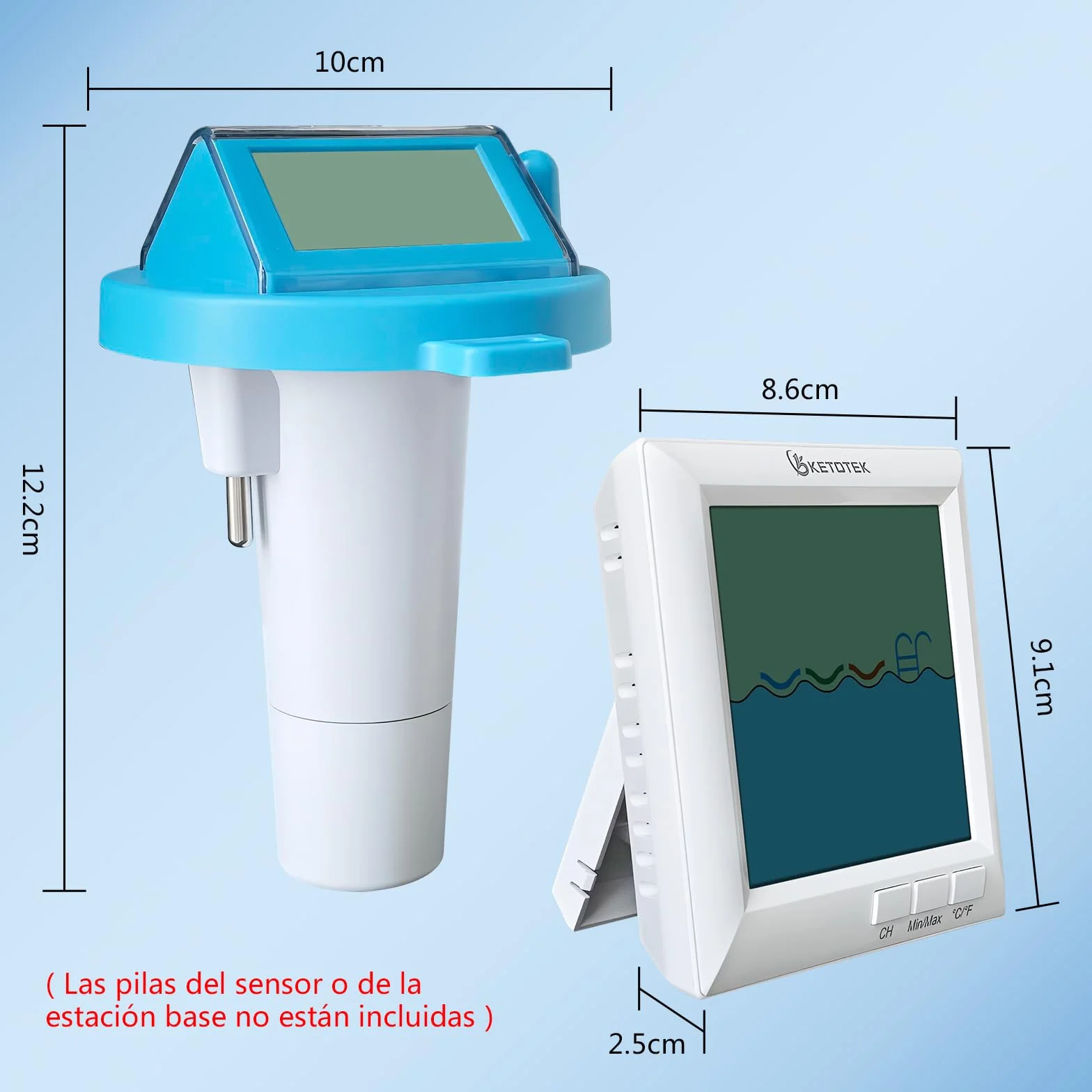 KETOTEK Termómetro inalámbrico para piscina IPX8, medidor digital de temperatura del agua flotante
