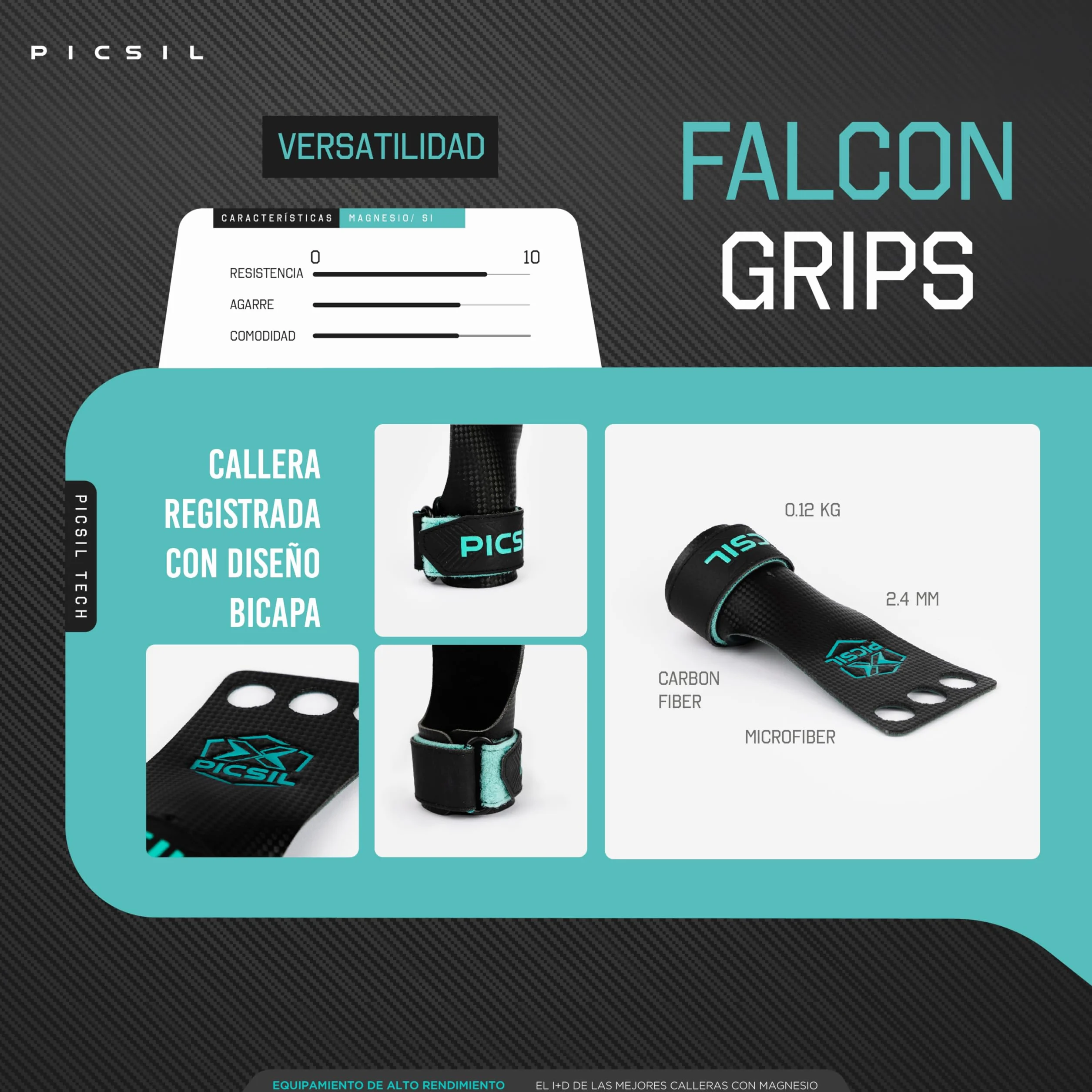 PICSIL Calleras Falcon Cross Training Fibra de Carbono Magnesio Agarre Barras