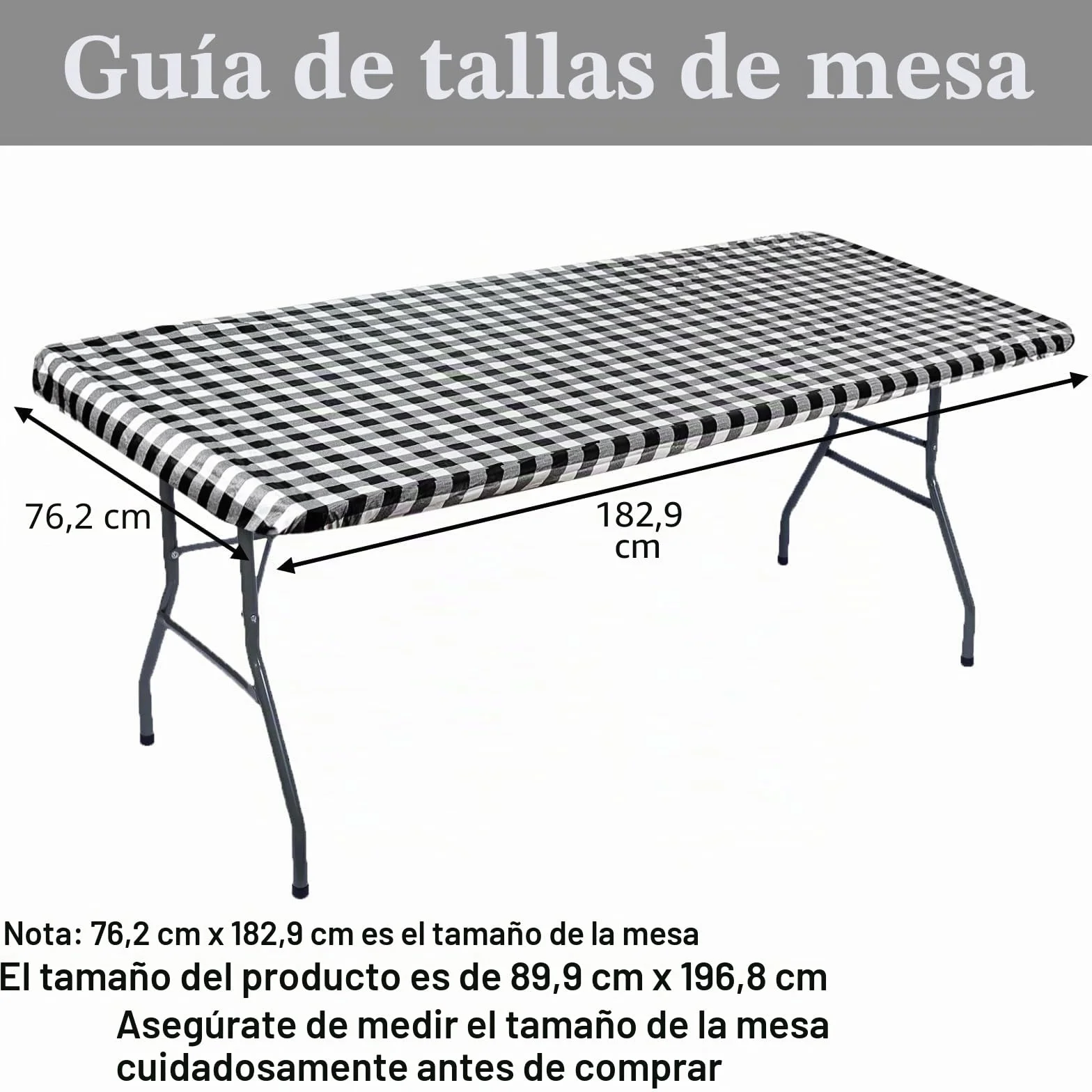 Dremisland Mantel Cuadros Vichy Blanco y Negro 76x183 cm Antimanchas Respaldo Franela Plástico Borde Elástico