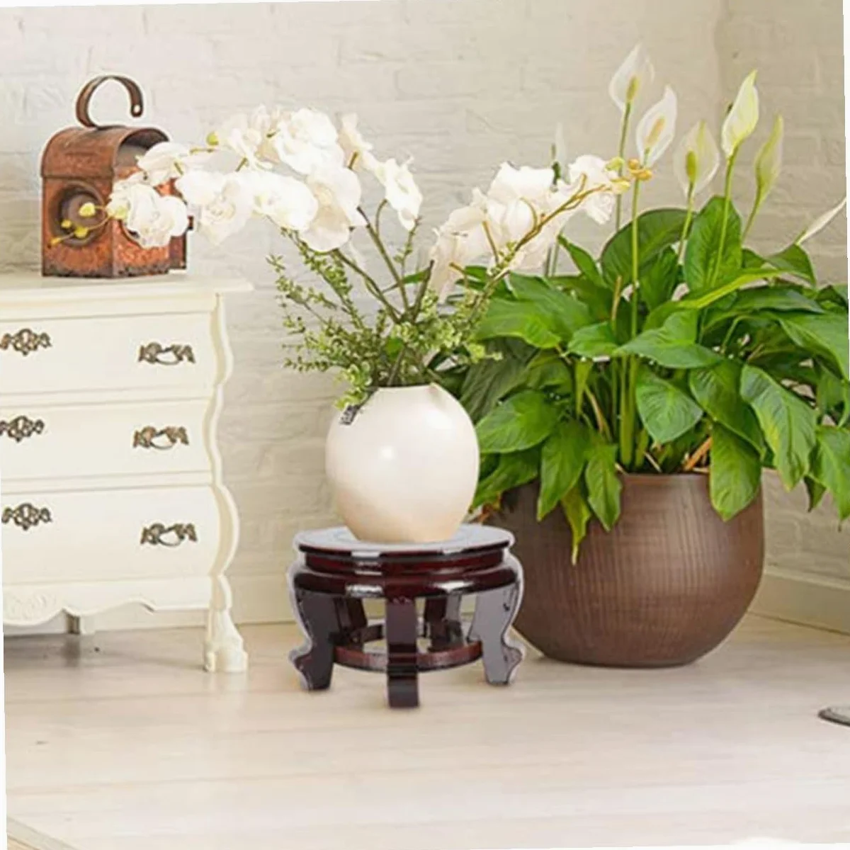Kichvoe Soporte de Madera Maciza para Macetas y Figuras Decorativas, Base Redonda de 24 Cm Diámetro, Altura 12 Cm, Capacidad hasta 70 Kg, Adecuado para Plantas de Interior y Exhibición
