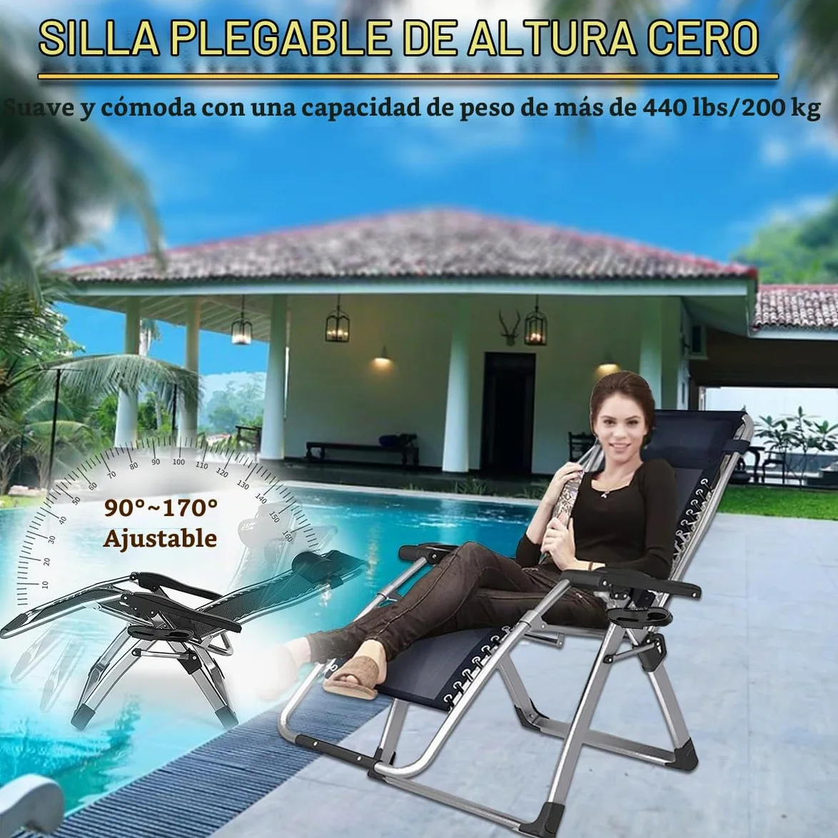 Tumbonas Plegables con Cojin，Silla Gravedad Cero Tumbona Interior Oficina Piscina Exterior Reclinable Salon de Playa Jardin Camping Terraza con Reposapies (Pesimista 2 Sillas)