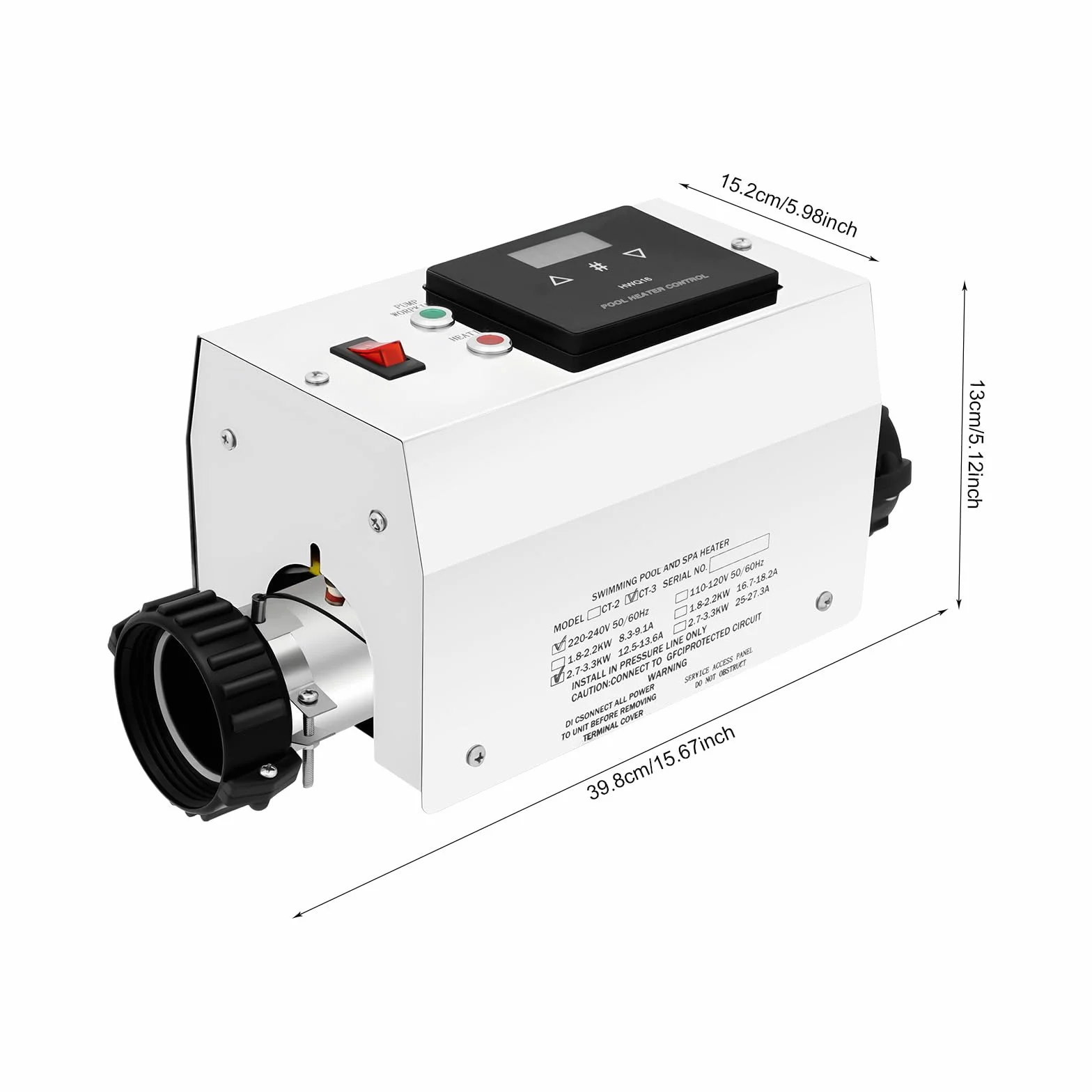 Calefacción eléctrica de piscina 3 kW termostato intercambiador de calor