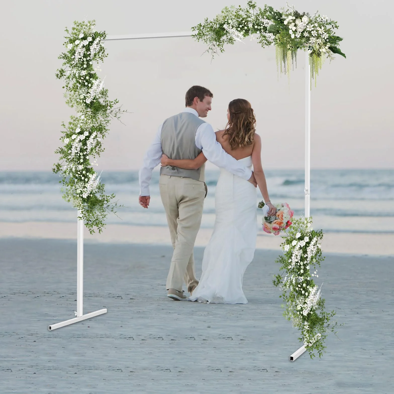 Arco de boda de metal cuadrado 2x2 m, marco de globos de tubos de hierro galvanizado blanco