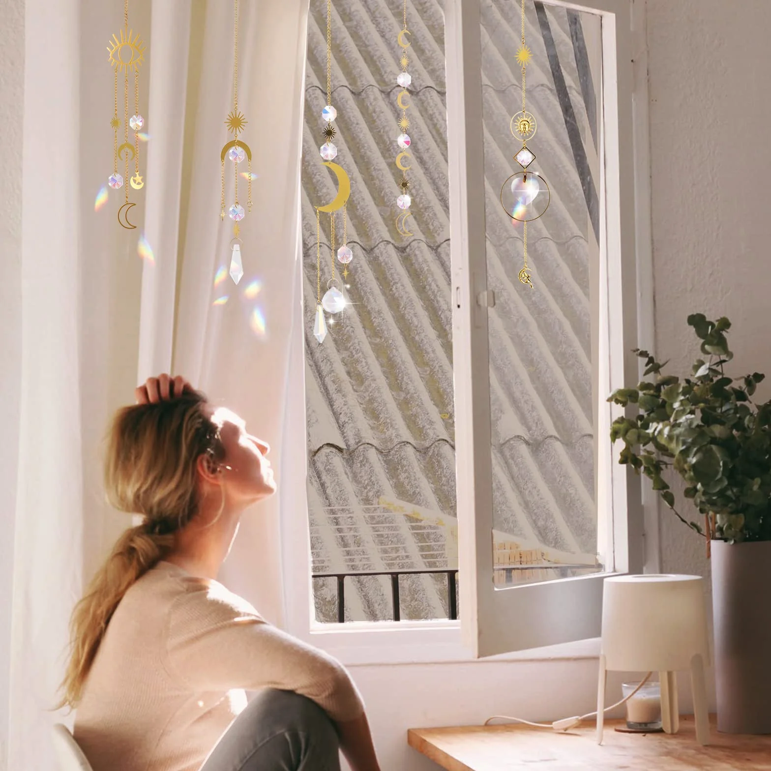 Atrapasoles de Cristal Colgantes Arcoíris Bola de Prisma Suncatcher Decoración Feng Shui Hogar Oficina 5pcs
