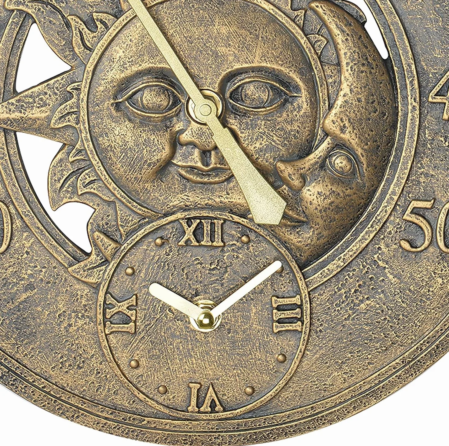 Termómetro de jardín analógico de pared bronce sol y luna 30 cm vintage resistente intemperie estación meteorológica