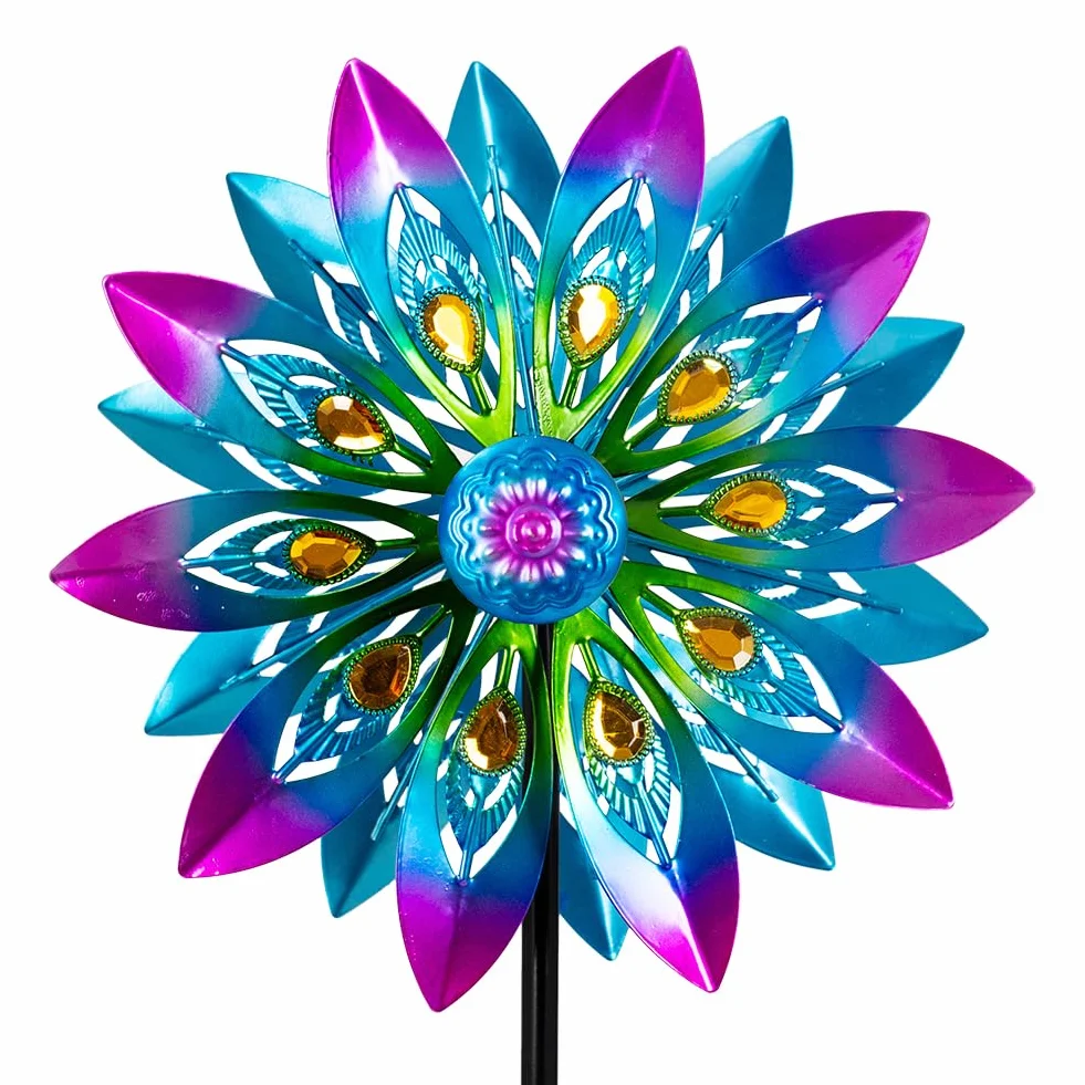 Molinillo de Viento de Metal, molinillos de Viento de 13 Pulgadas para Exteriores, Molino de Viento de Pavo Real con estaca, molinillos cinéticos para Patio y jardín, esculturas de Viento