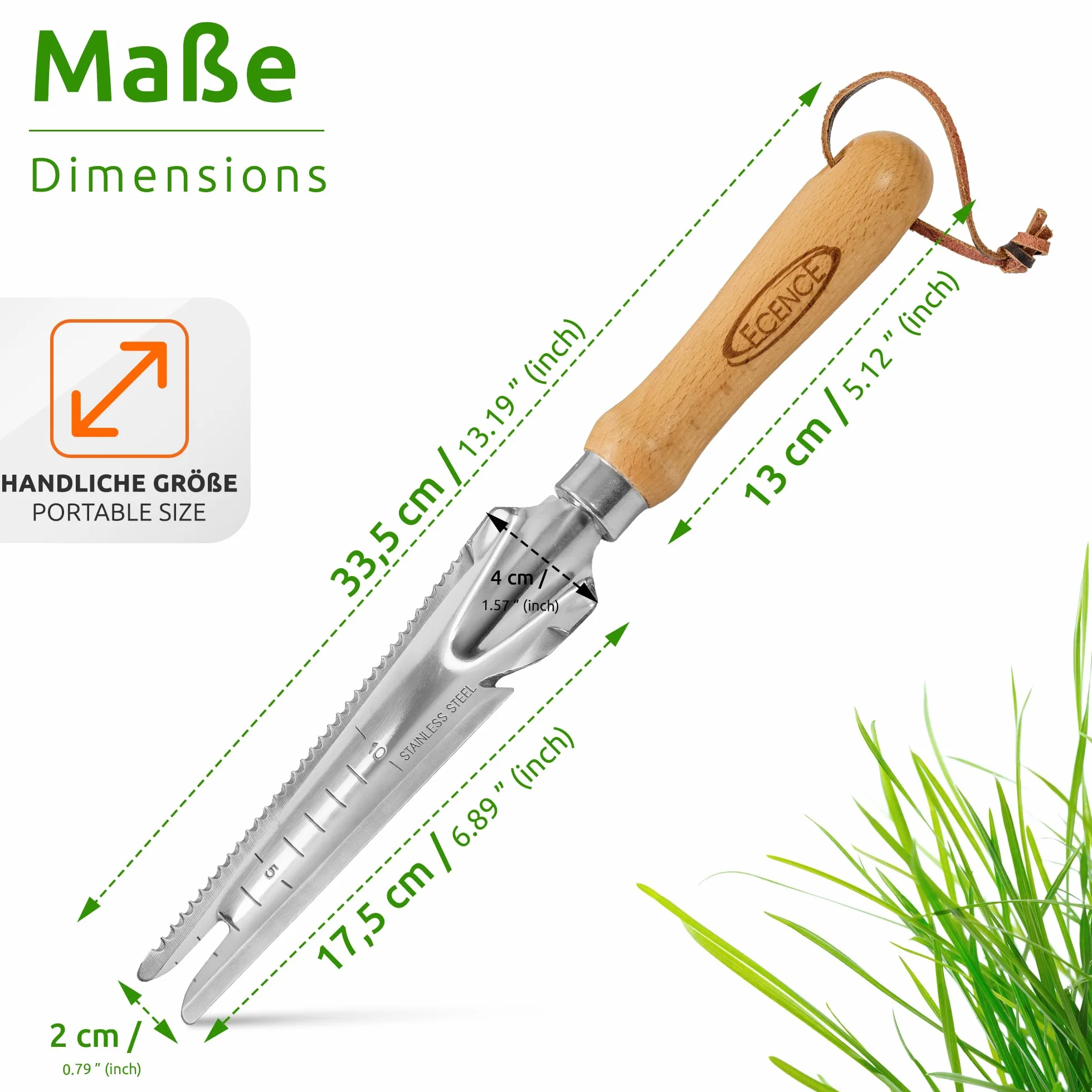 ECENCE Extractor de Malas Hierbas de Acero Inoxidable con Mango de Madera