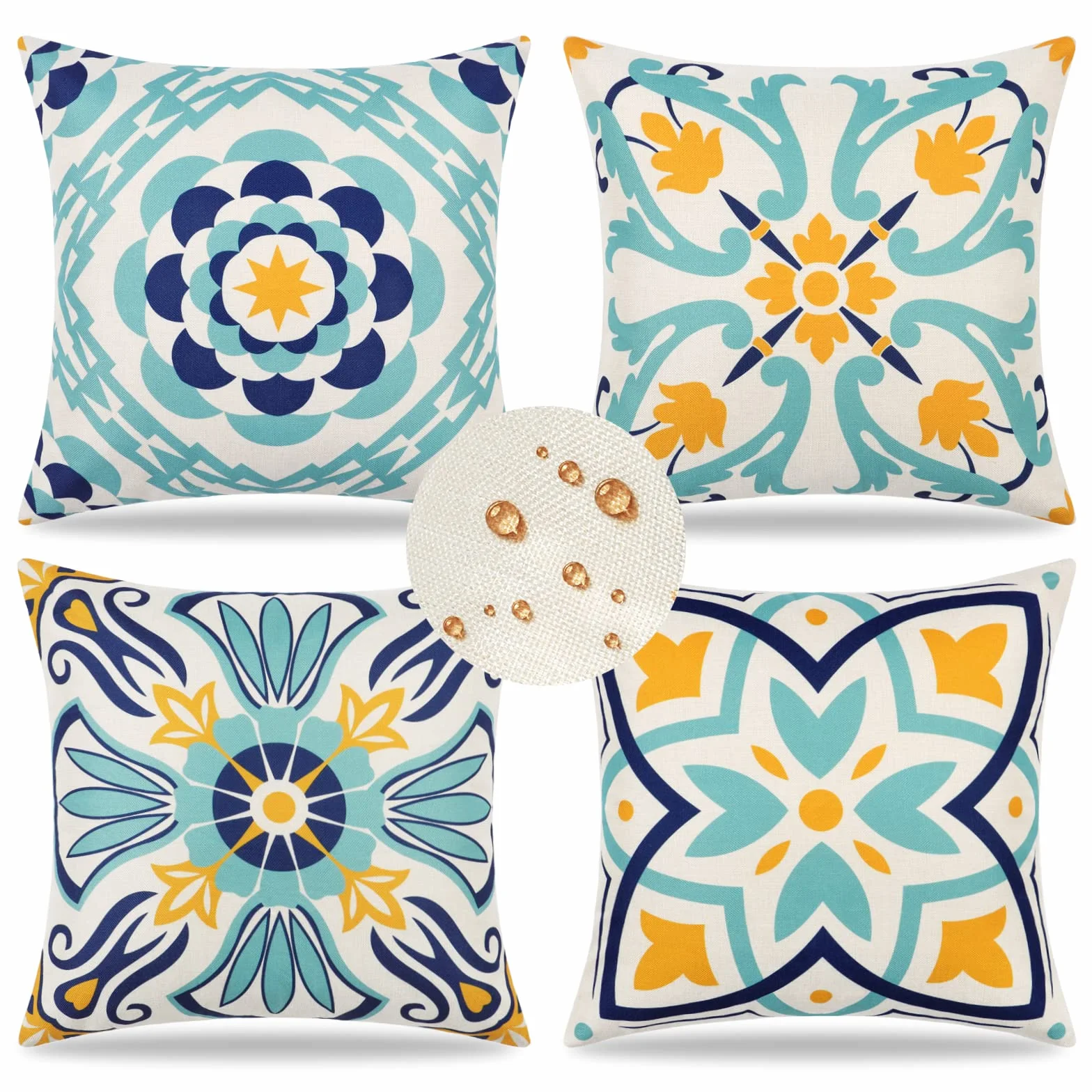 Dremisland 4 Piezas Funda de Cojín Exterior Impermeable Lino Estampado Floral 45x45cm