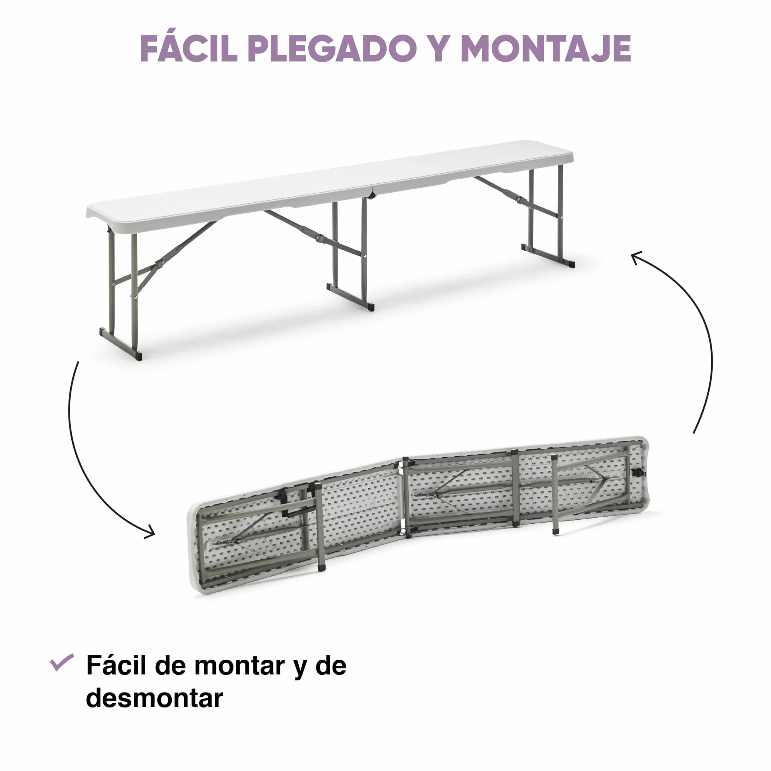 KG KITGARDEN Banco Plegable Portátil Multifuncional 180x28x43cm Blanco