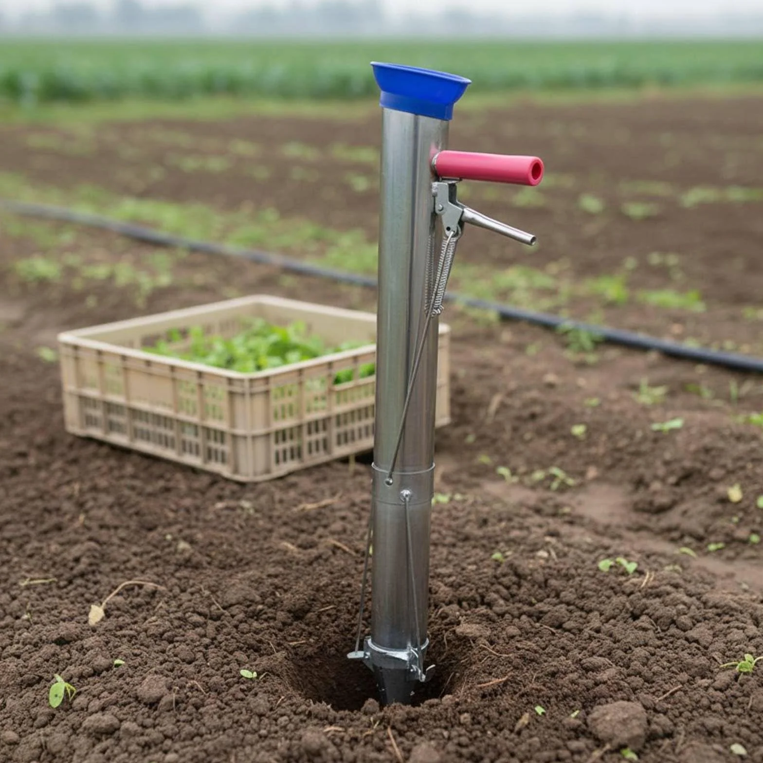 Plantador de para Trasplante de Semillas Herramienta Manual de Acero con Mango Ergonómico Punta de Pétalos Uso en Huertos Viveros, 2-Manija+2-Resorte