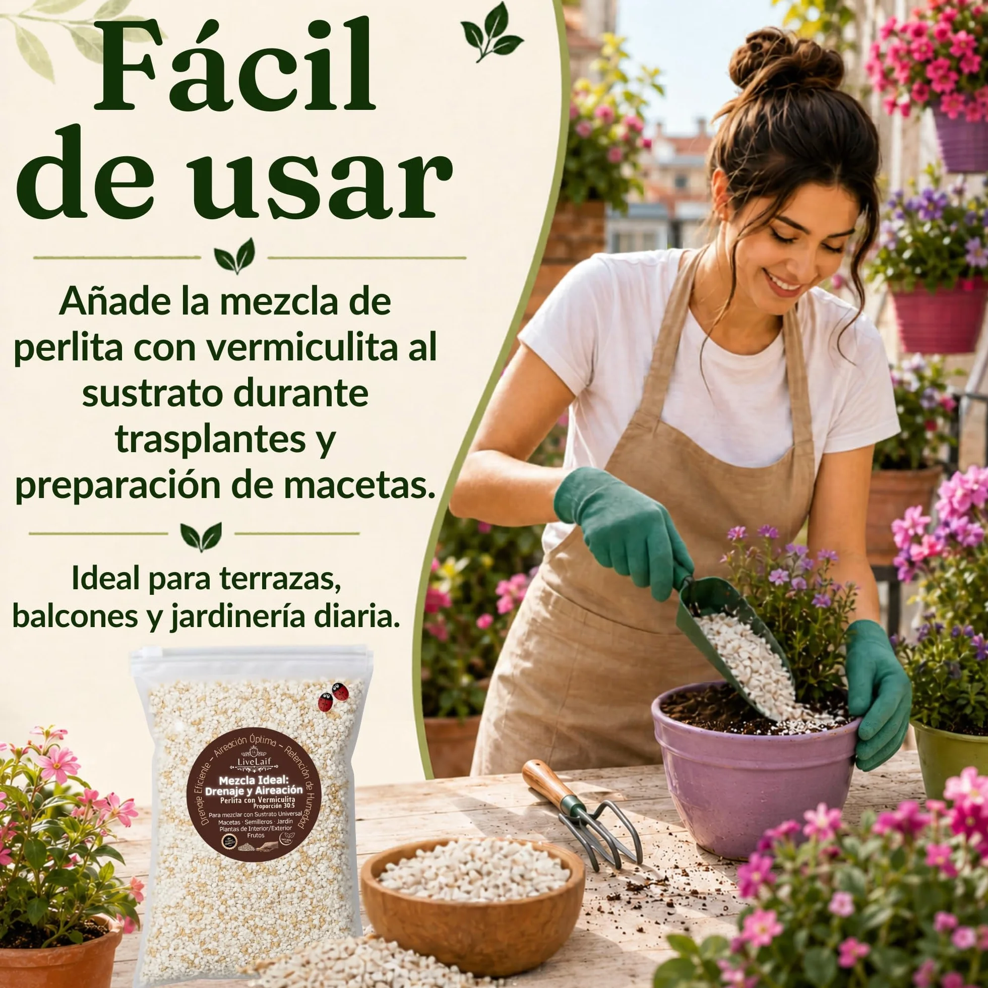 Mezcla Perlita con Vermiculita para Plantas 3L | Sustrato Universal para Suculentas, Orquideas y Macetas