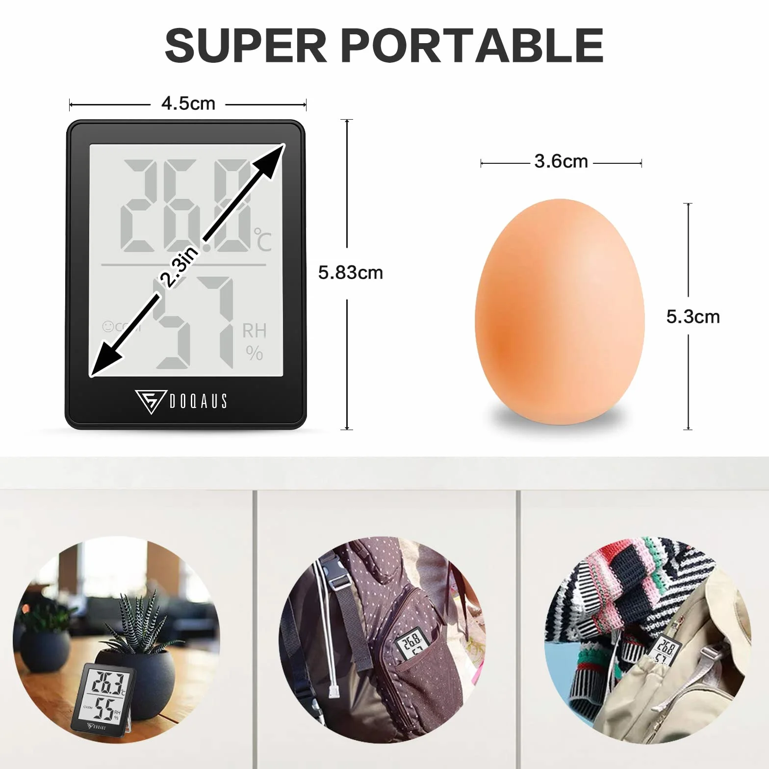 DOQAUS Mini Termómetro Higrómetro Digital, Medidor de Temperatura y Humedad, Respuesta Rápida 5s, Negro