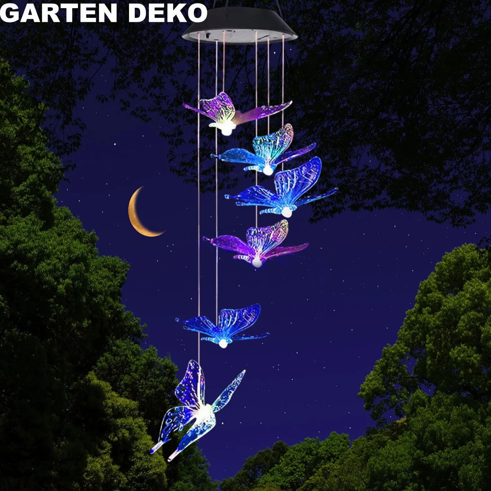Carillón de viento solar LED mariposa cambio de color lámpara colgante jardín exterior