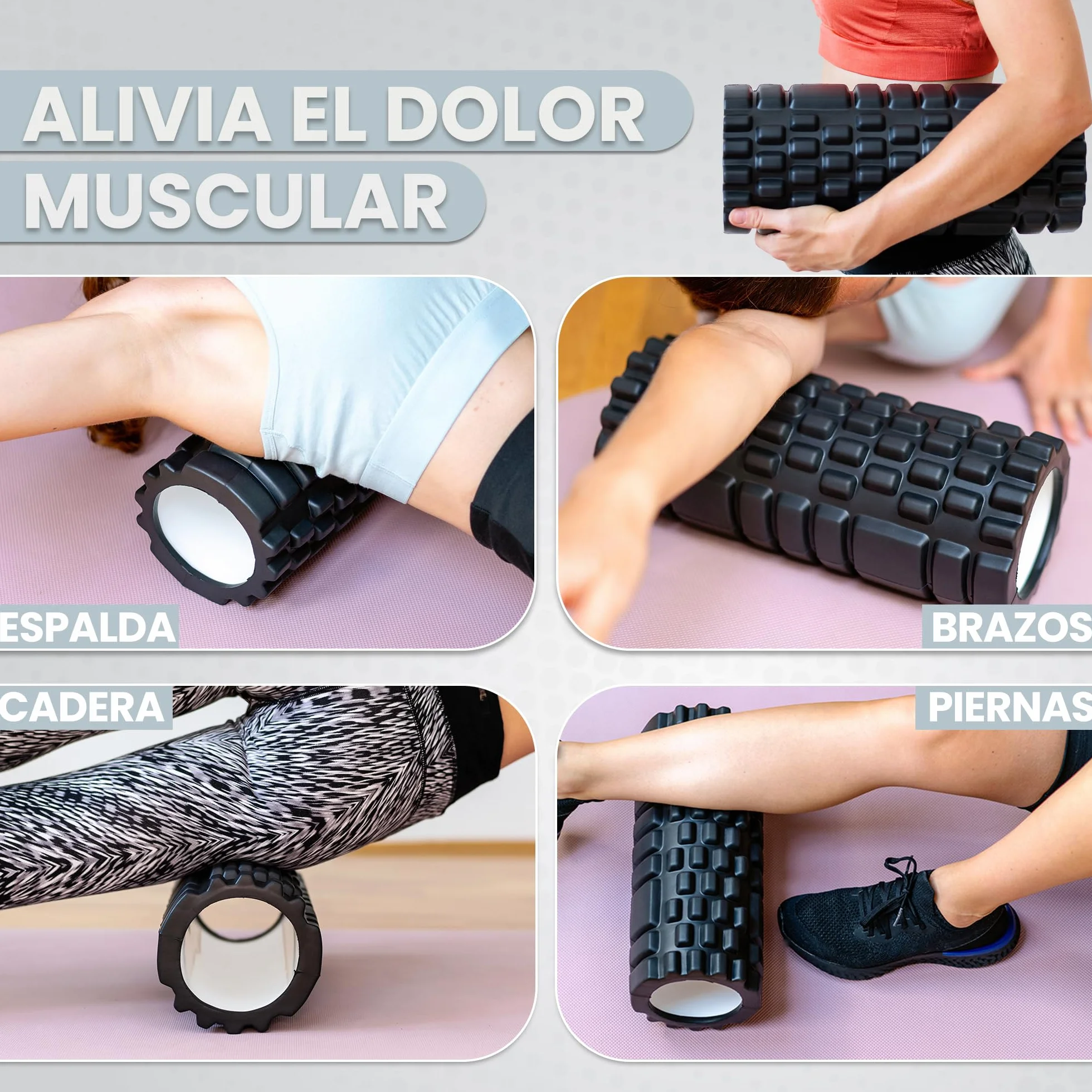 Rodillo para Masajes Musculares 33x14 cm Resiste 130 kg Foam Roller Dura Negro