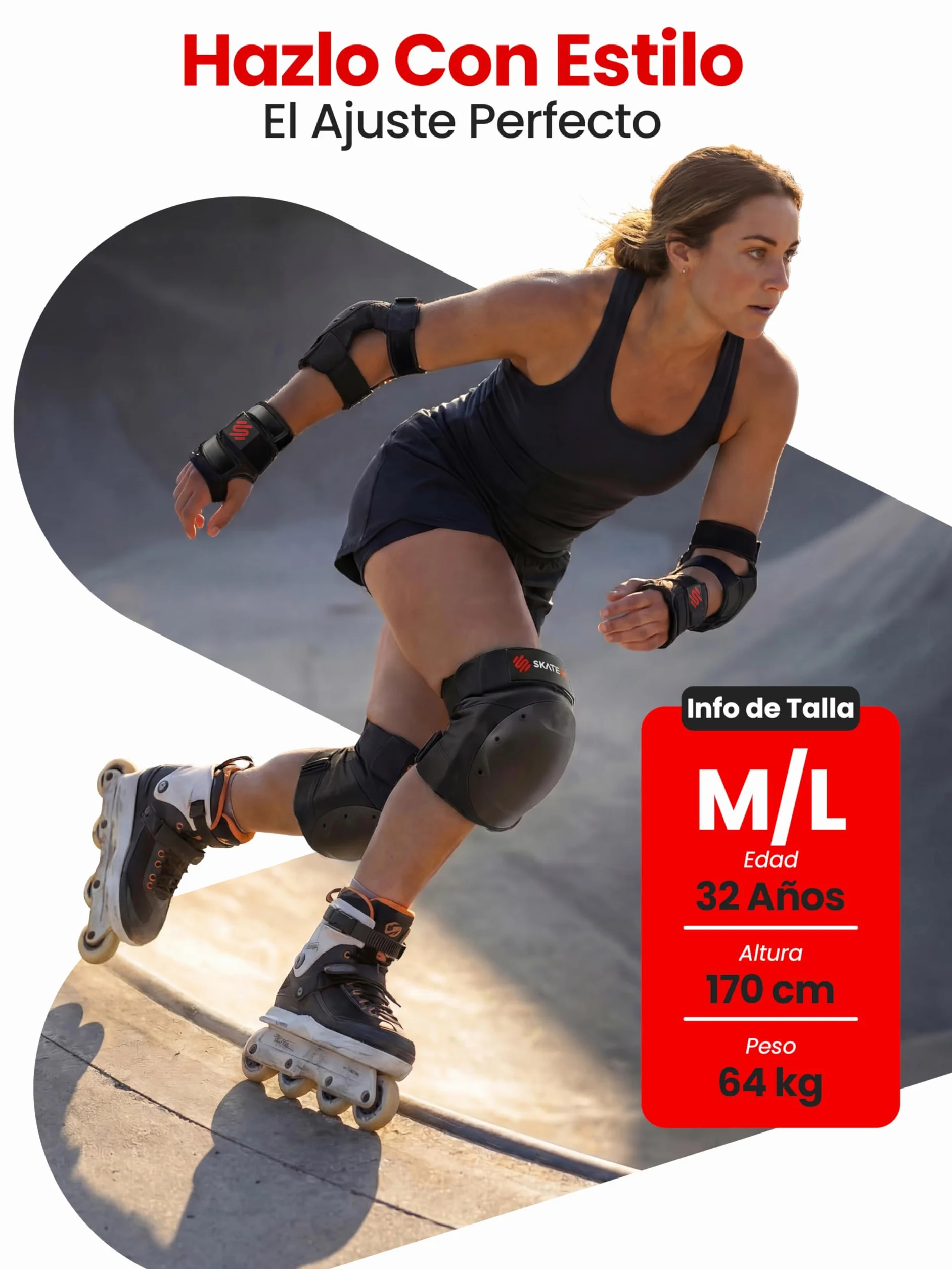 SKATEWIZ Rodilleras Patines Adulto Protectores Patines en Línea Skate Scooter Coderas SHIELD Talla M/L Negro