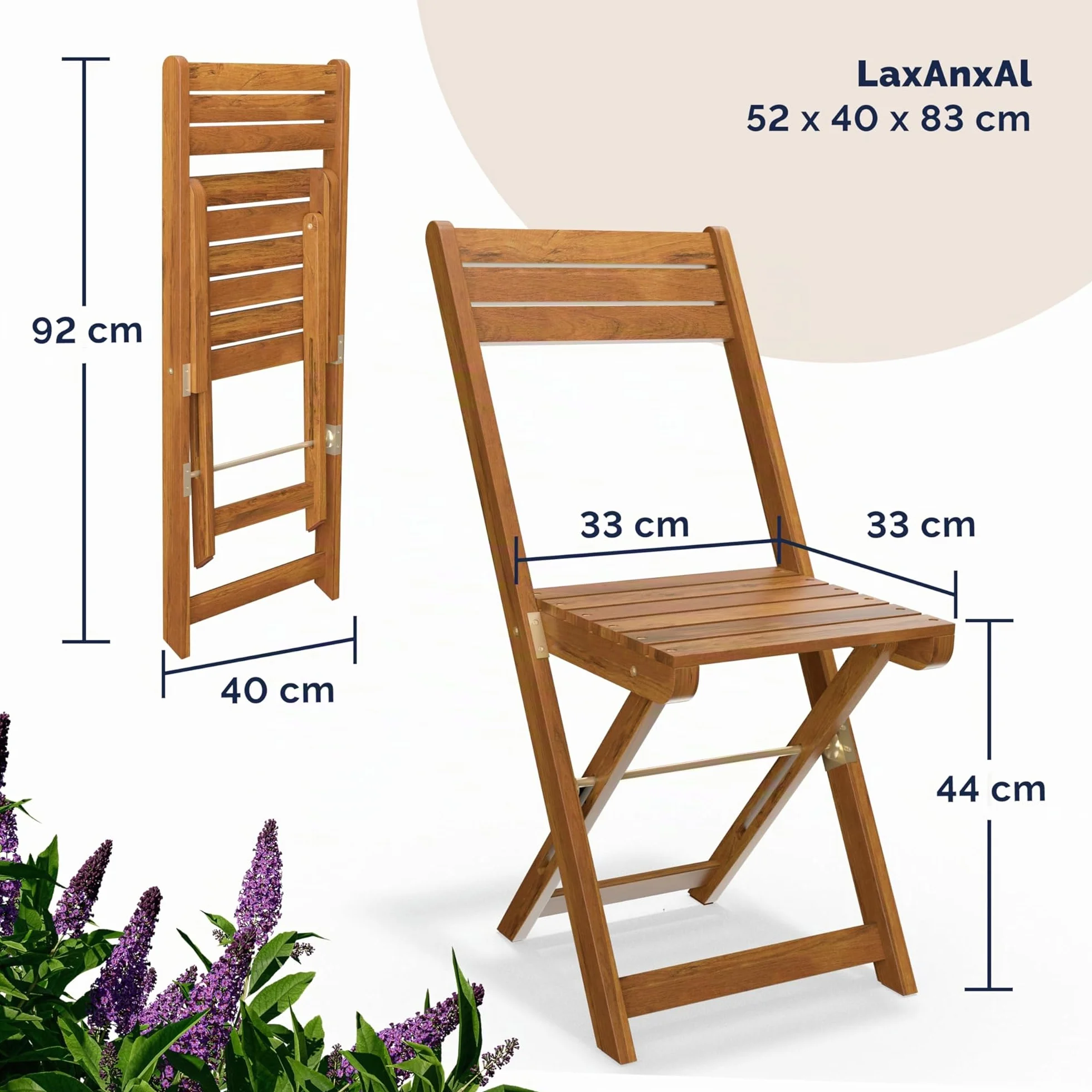 Casaria Set de Mesa y 2 Sillas Plegables Madera, Juego Bistró Compacto Jardín