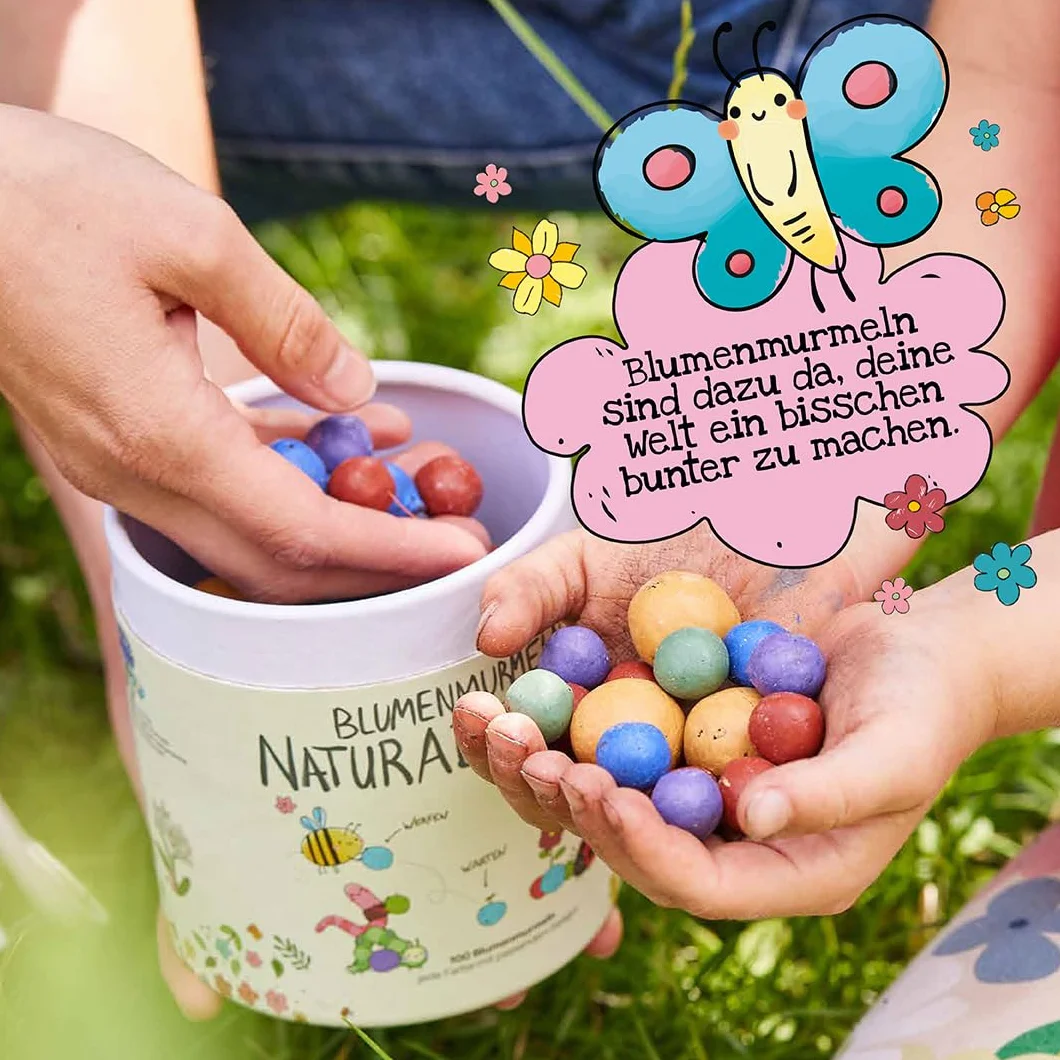 Canicas de flores de colores Mi aventura en la naturaleza enrolladas a mano ecológicas duraderas 2 años regalo niños
