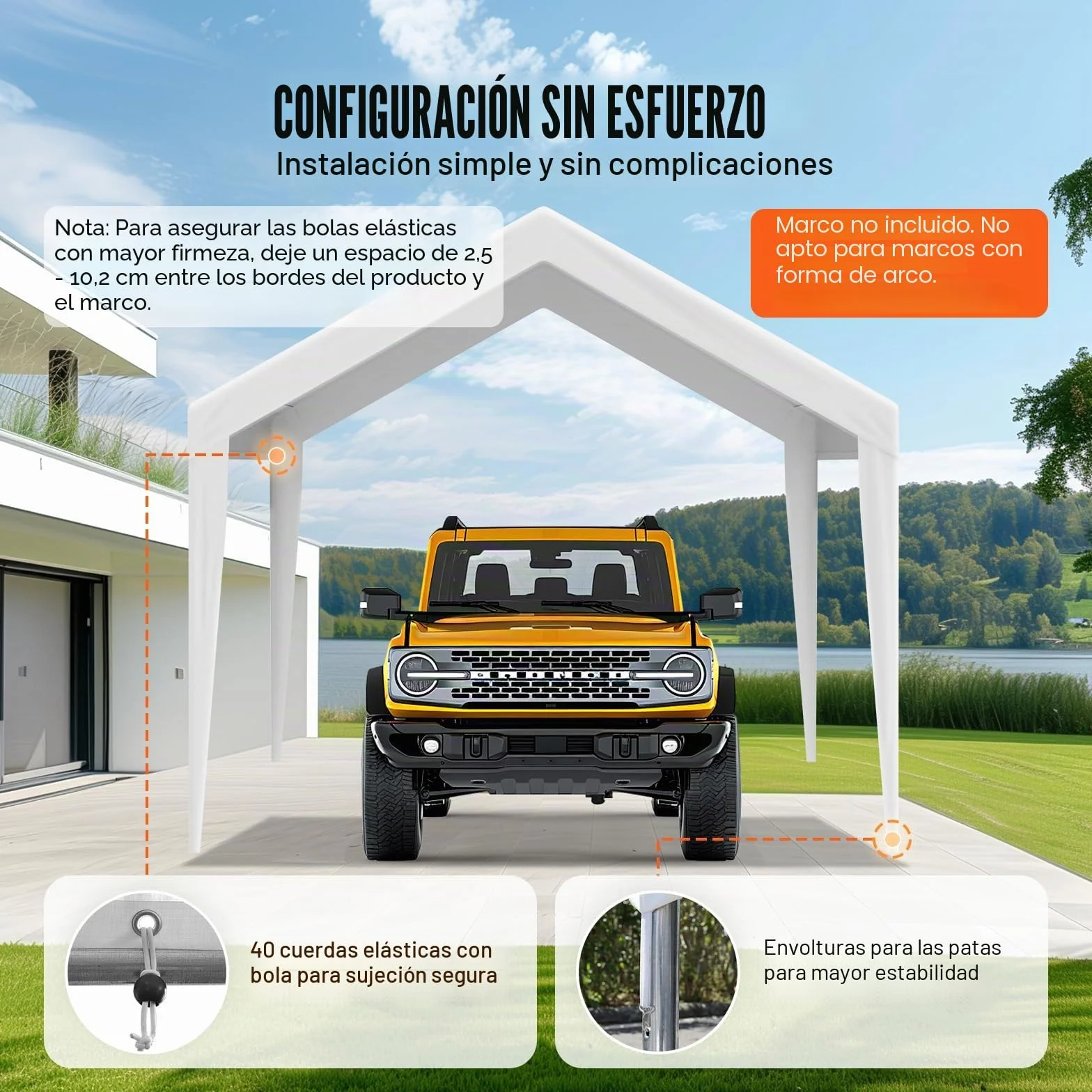 VEVOR Cubierta de Repuesto para Toldo de Cochera 6100 x 3040 x 850 mm, Resistente al Agua y Protección UV, Blanco