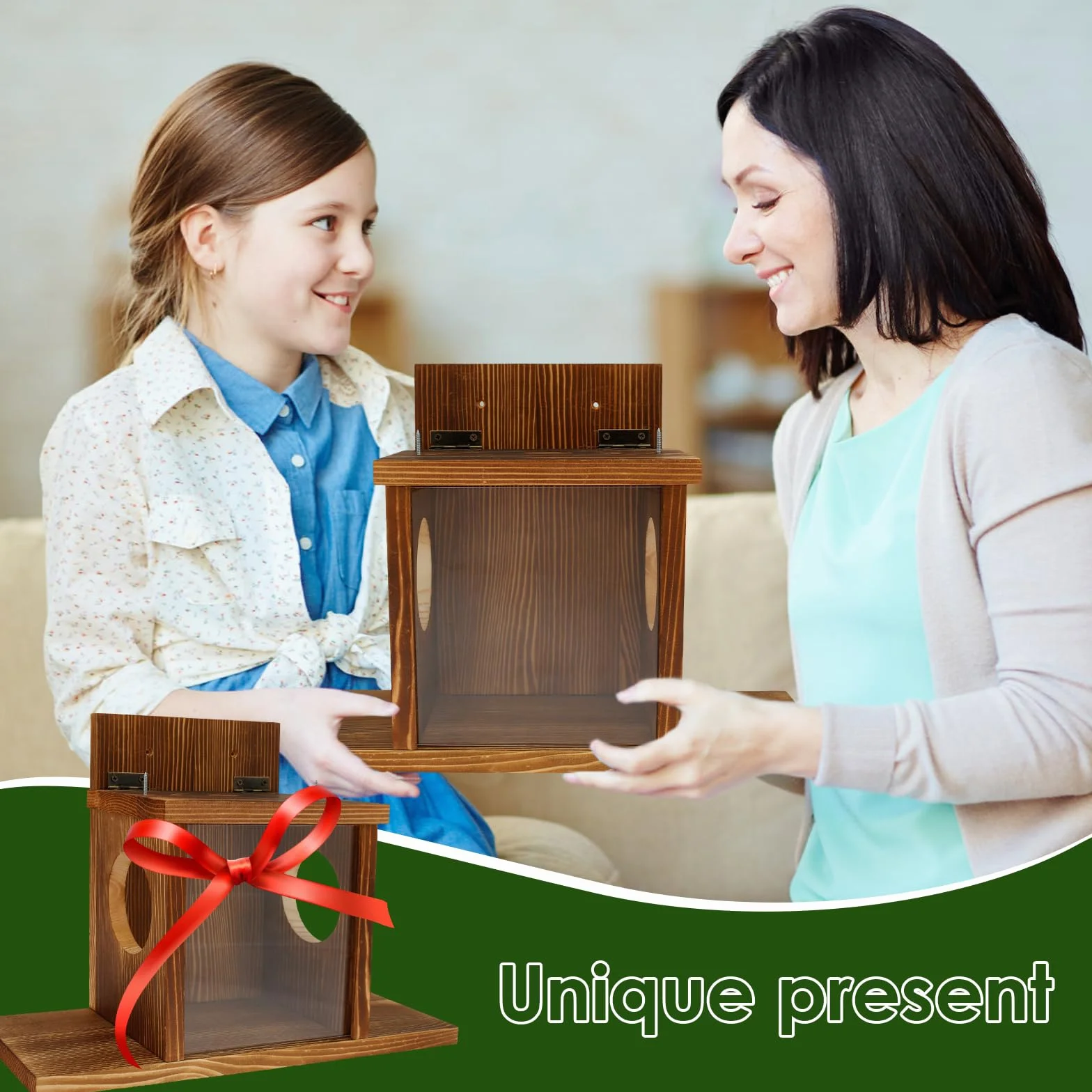 Comedero para ardilla resistente a la intemperie con ventana transparente de madera