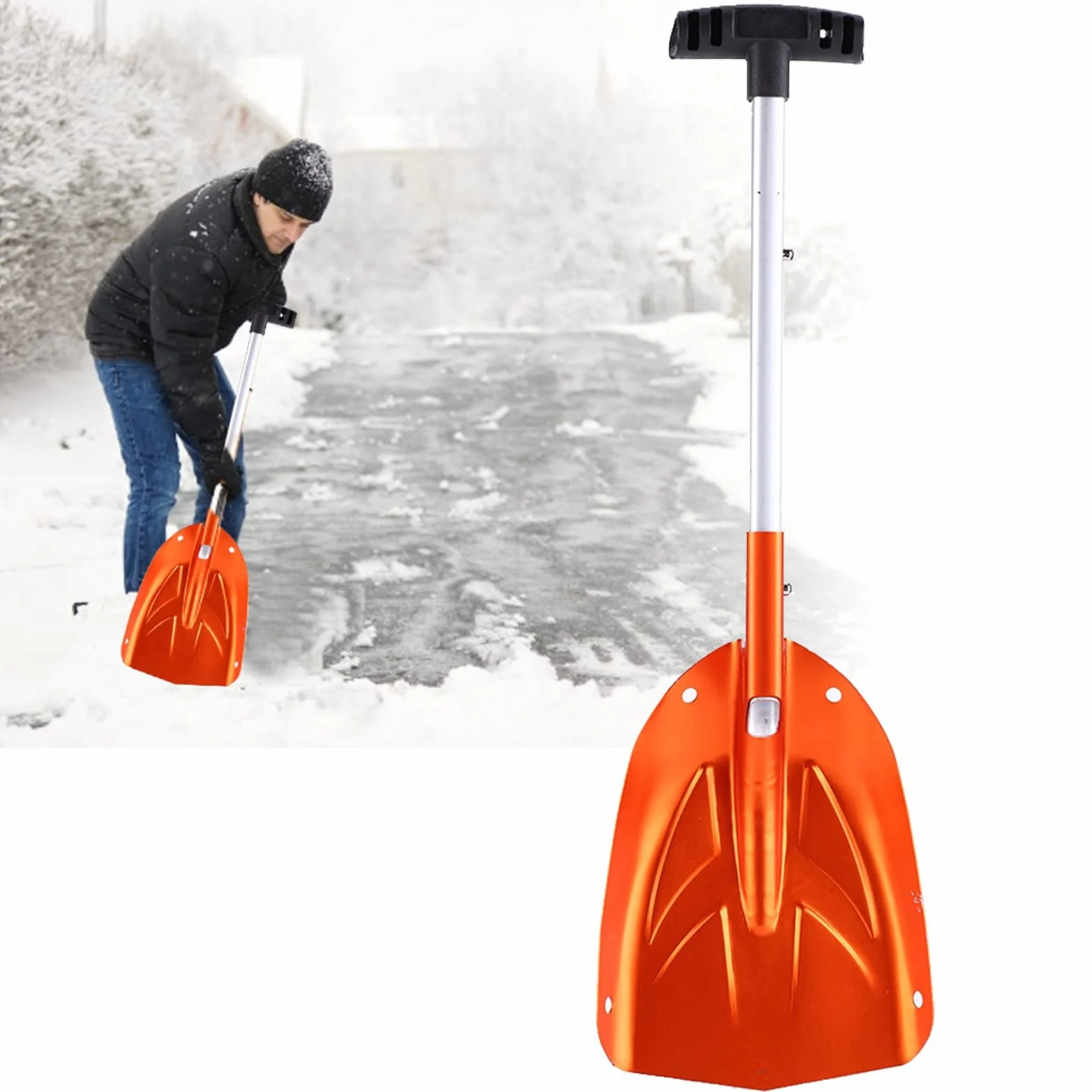 Pala de Nieve de Aleación de Aluminio Antideslizante, Longitud Telescópica 44 cm para Jardín