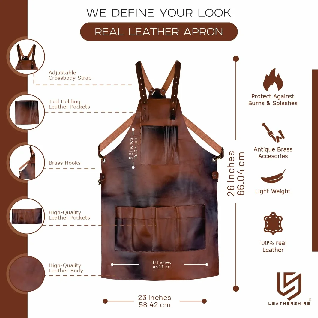 Leather Tool Working 12 Pocket Tool Apron | Unisex Leather Cross Body Back Straps Adjustable | Woodworking | Gardening Apron