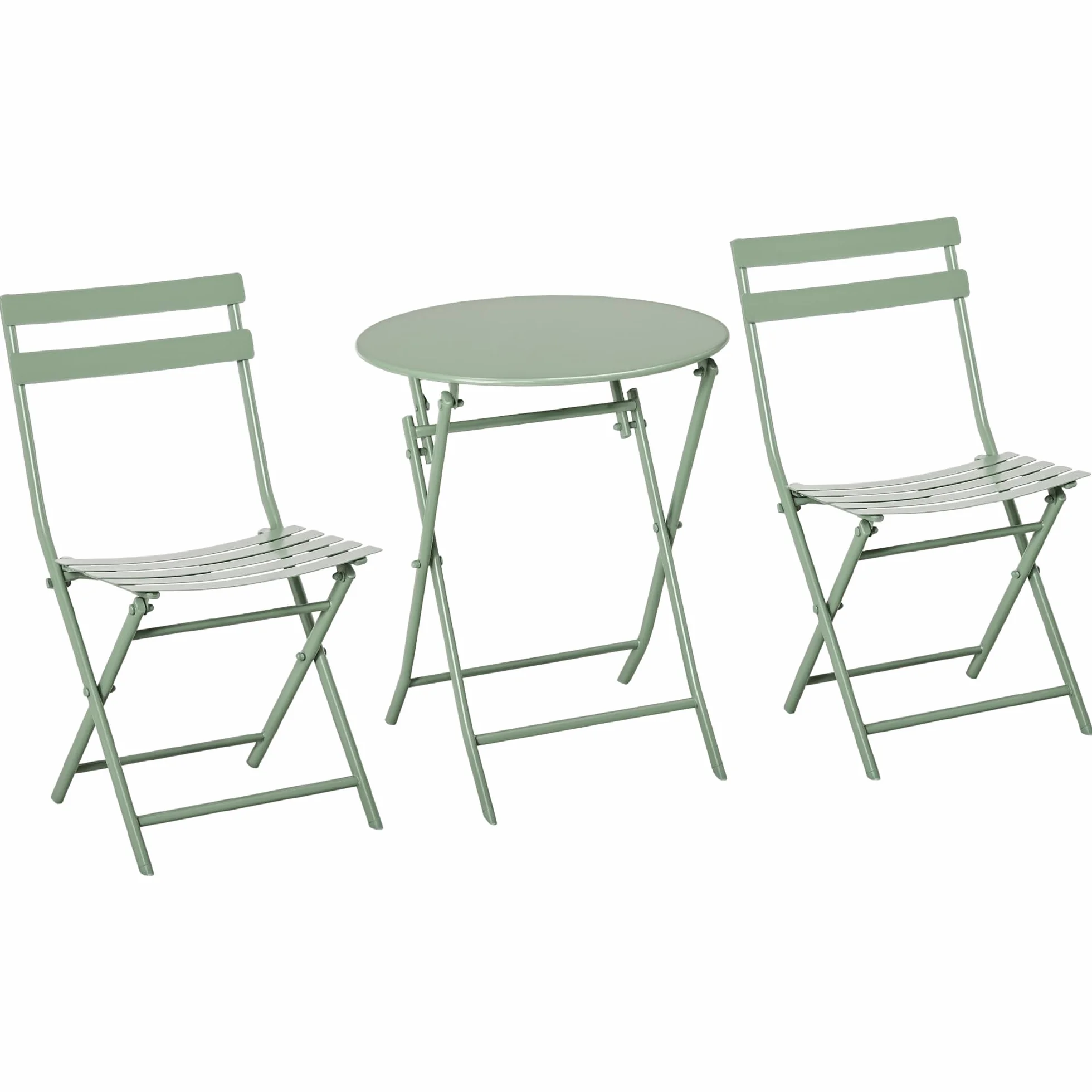 Outsunny Conjunto de Muebles de Jardín Plegable 1 Mesa Redonda y 2 Sillas con Marco de Acero Verde Oscuro