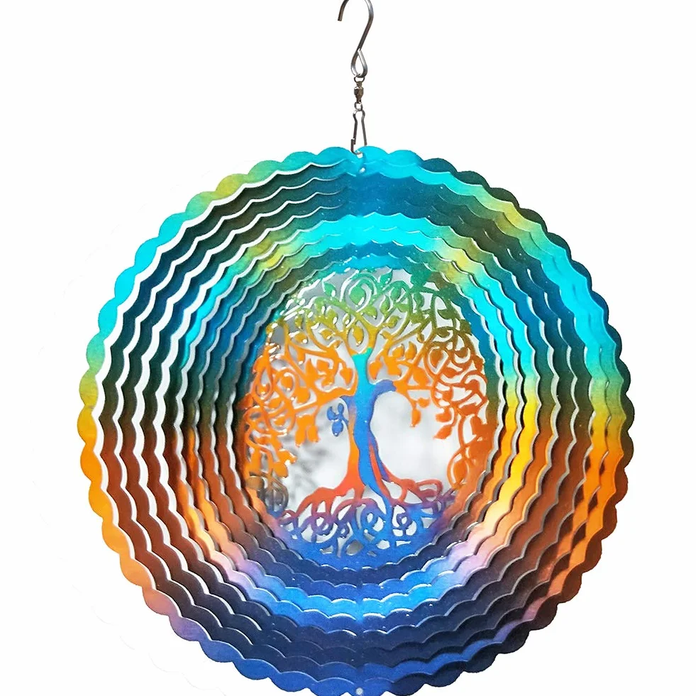 Spinner de viento de acero inoxidable 3D corte láser pintado a mano árbol de vida multicolor decoración interior exterior