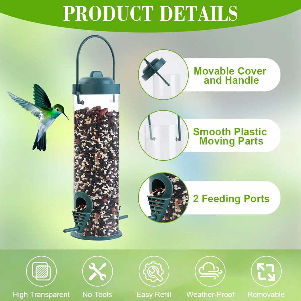 OFFCUP Comedero para Pájaros Colgante 2 Lugares de Acceso Semillas Aves Silvestres Verde