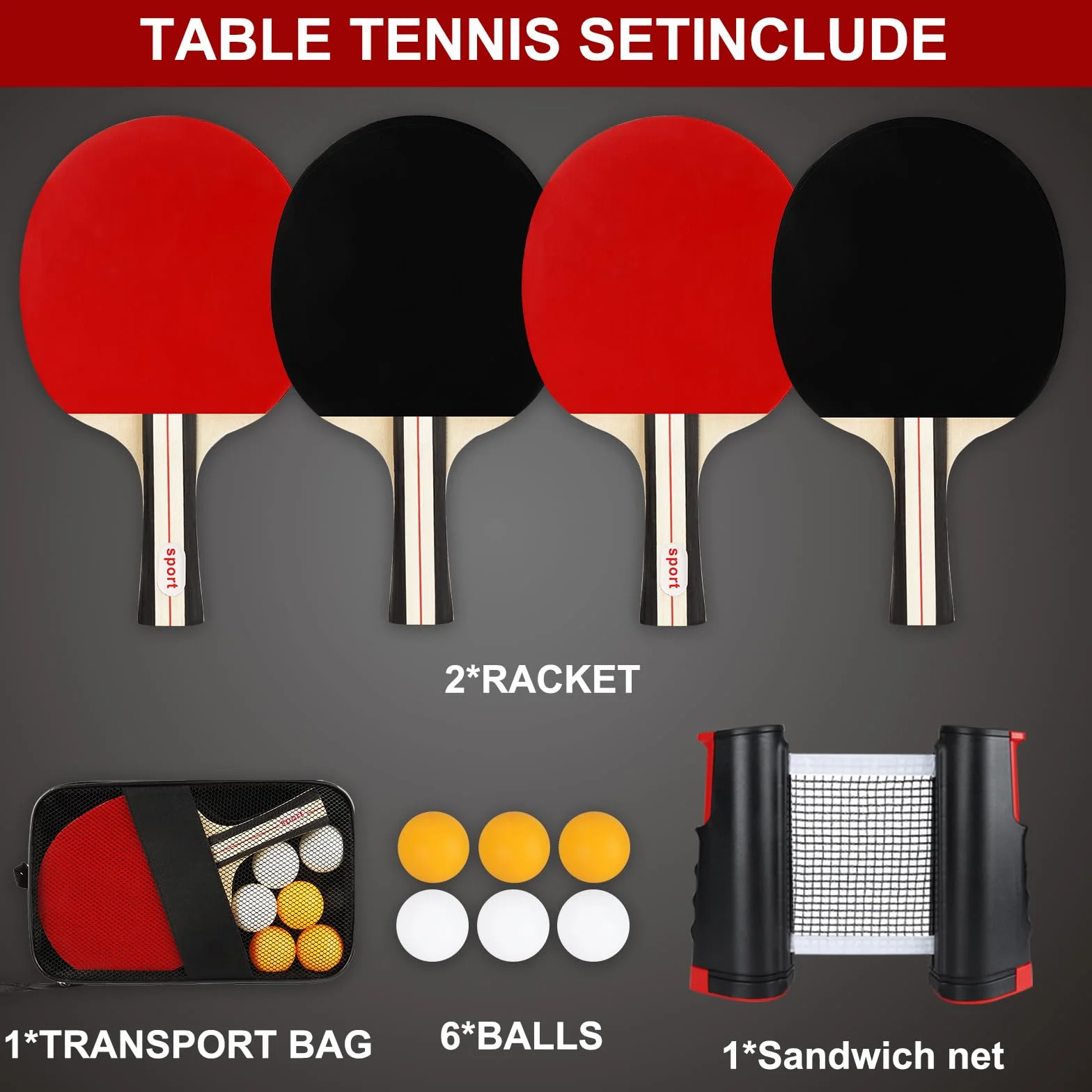 Set de Ping Pong Portátil 2 Raquetas 6 Pelotas Red Retráctil Bolsa Transporte