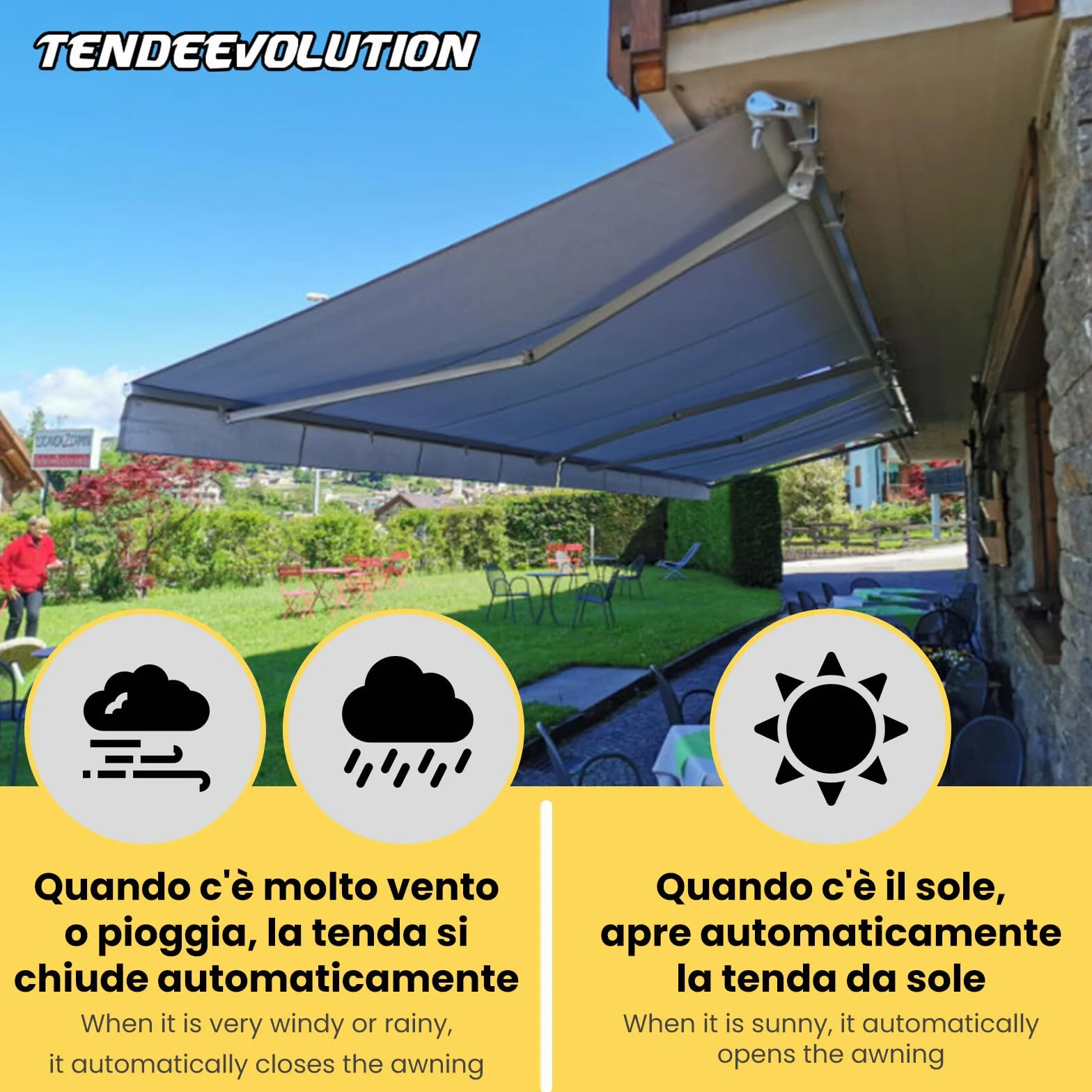 TENDEEVOLUTION Central de Mando para Toldo con Mando a Distancia y Sensor de Lluvia y Viento Anemómetro Exterior