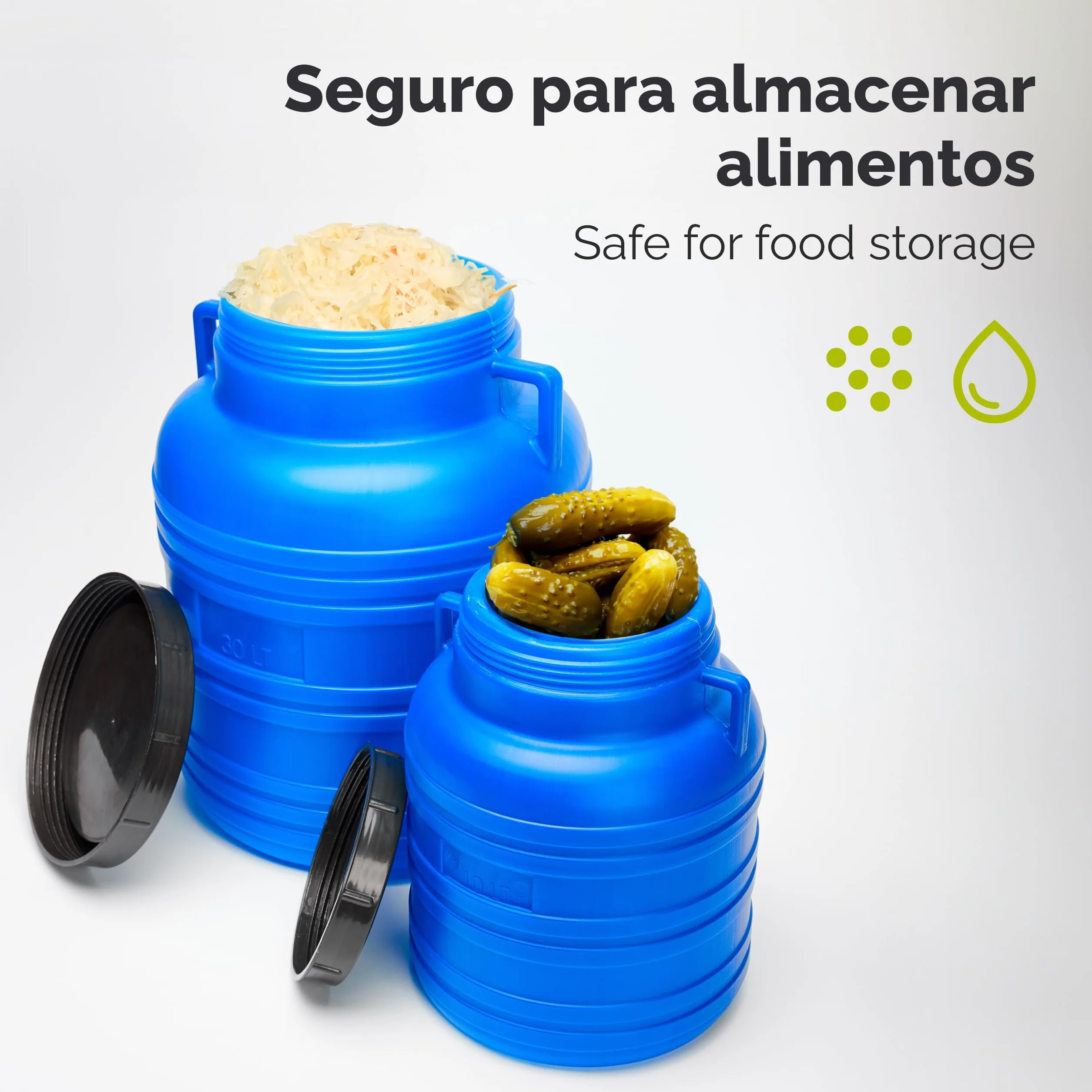 Garronda Barril alimentario 30 litros HDPE sin BPA Boca Ancha GD-0078 Blanco